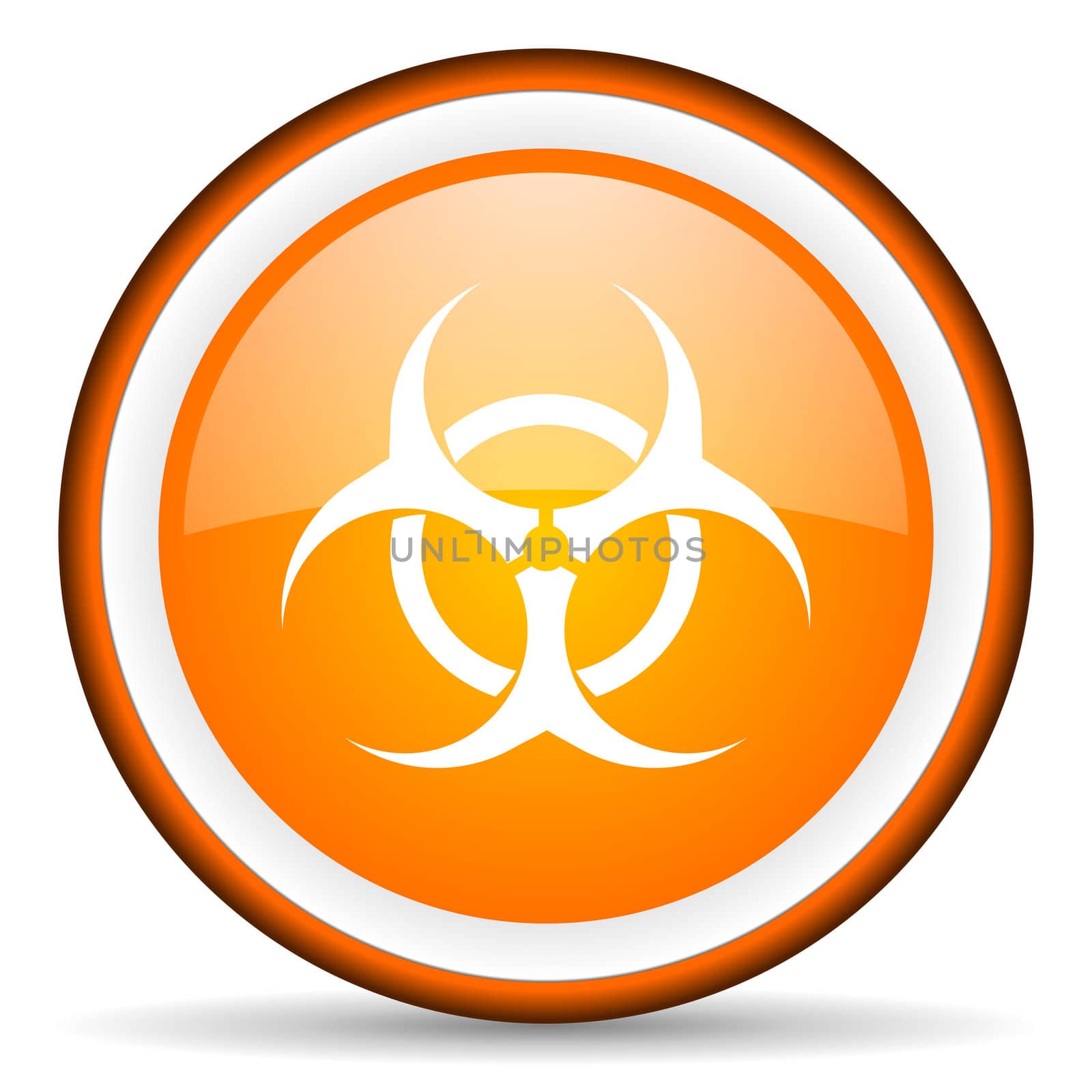 virus orange glossy circle icon on white background