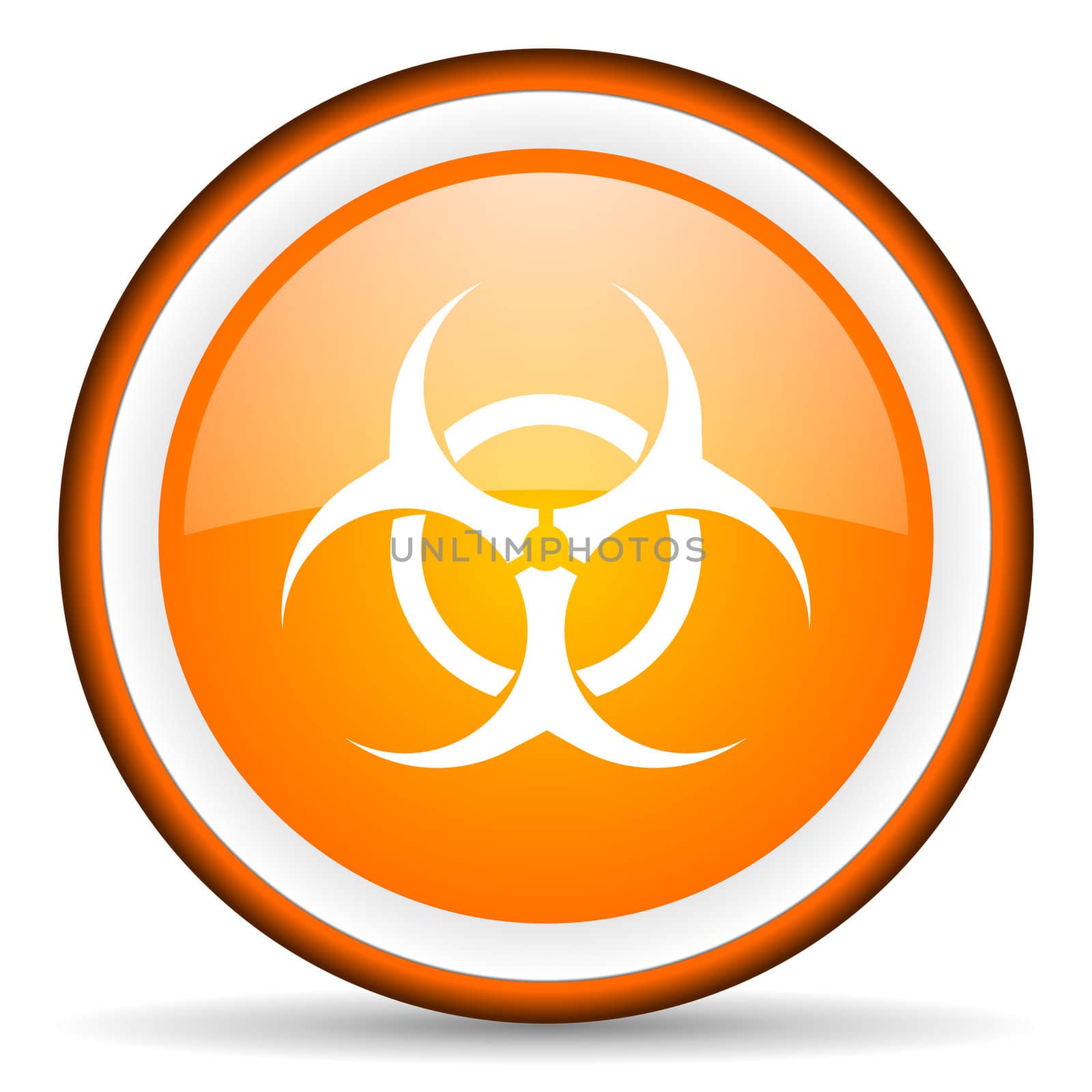 virus orange glossy circle icon on white background