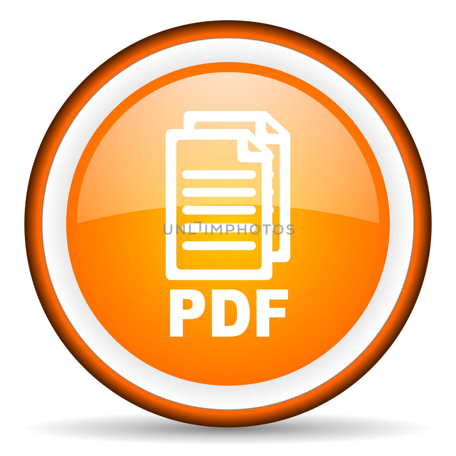 pdf orange glossy circle icon on white background