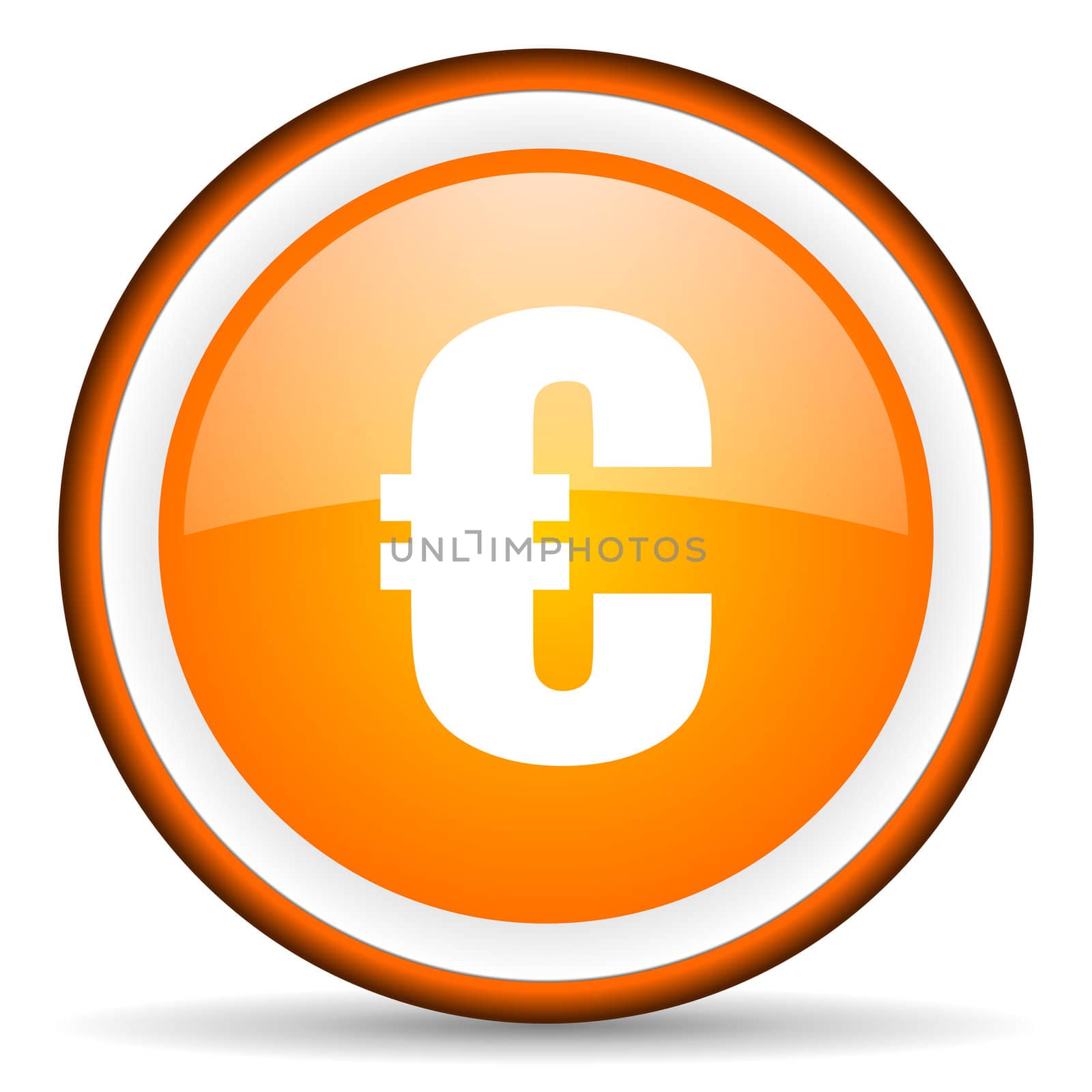 euro orange glossy circle icon on white background