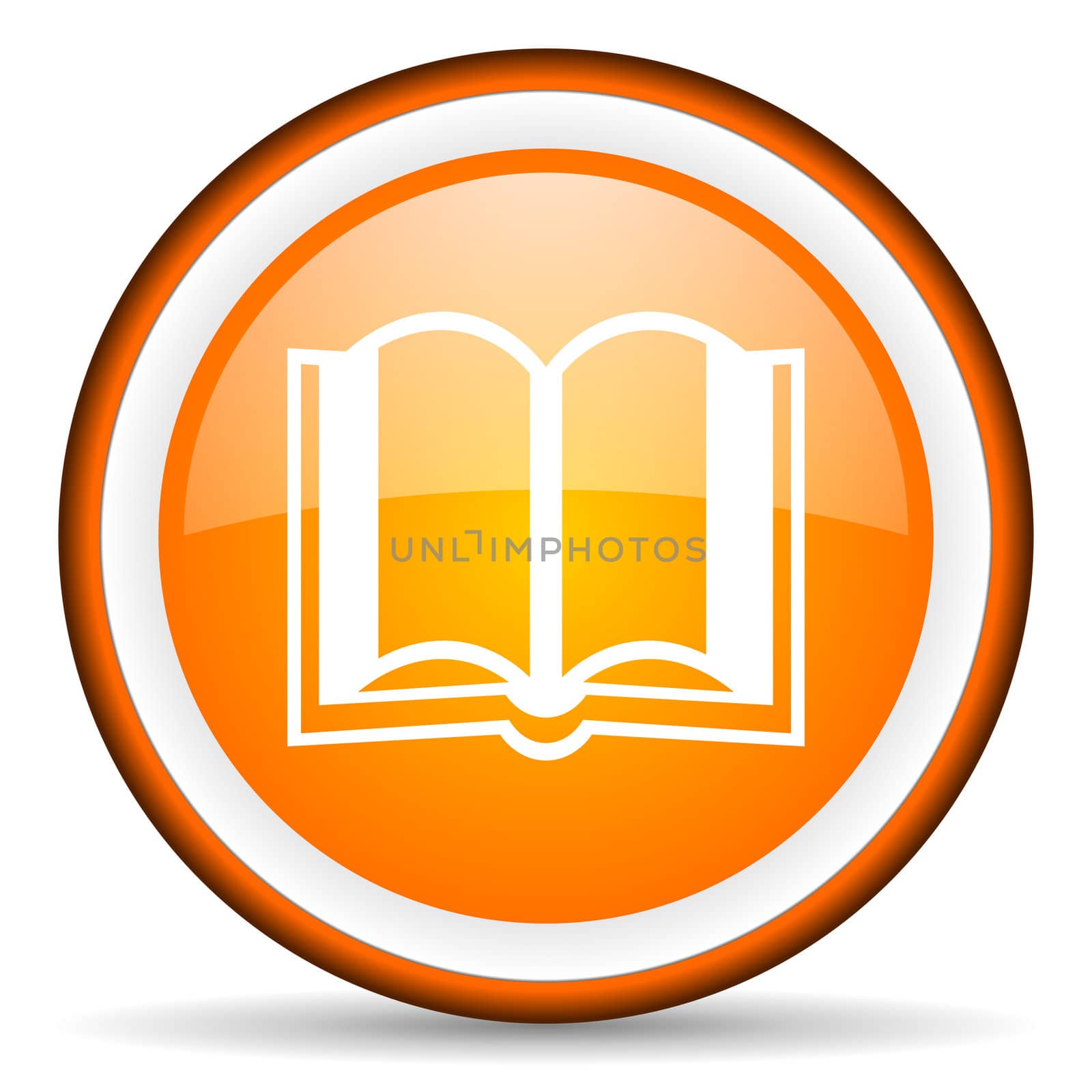 book orange glossy circle icon on white background