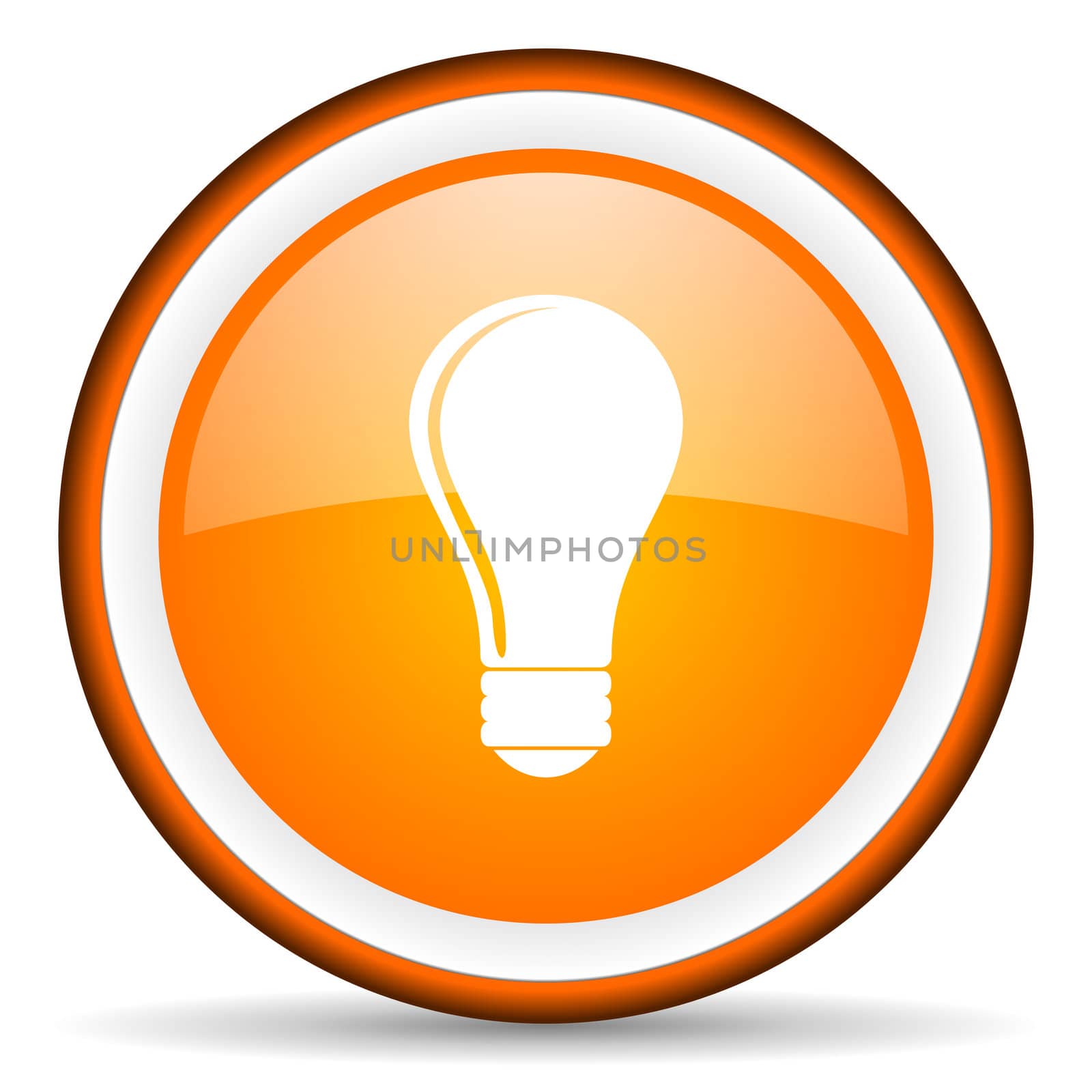 light bulb orange glossy circle icon on white background