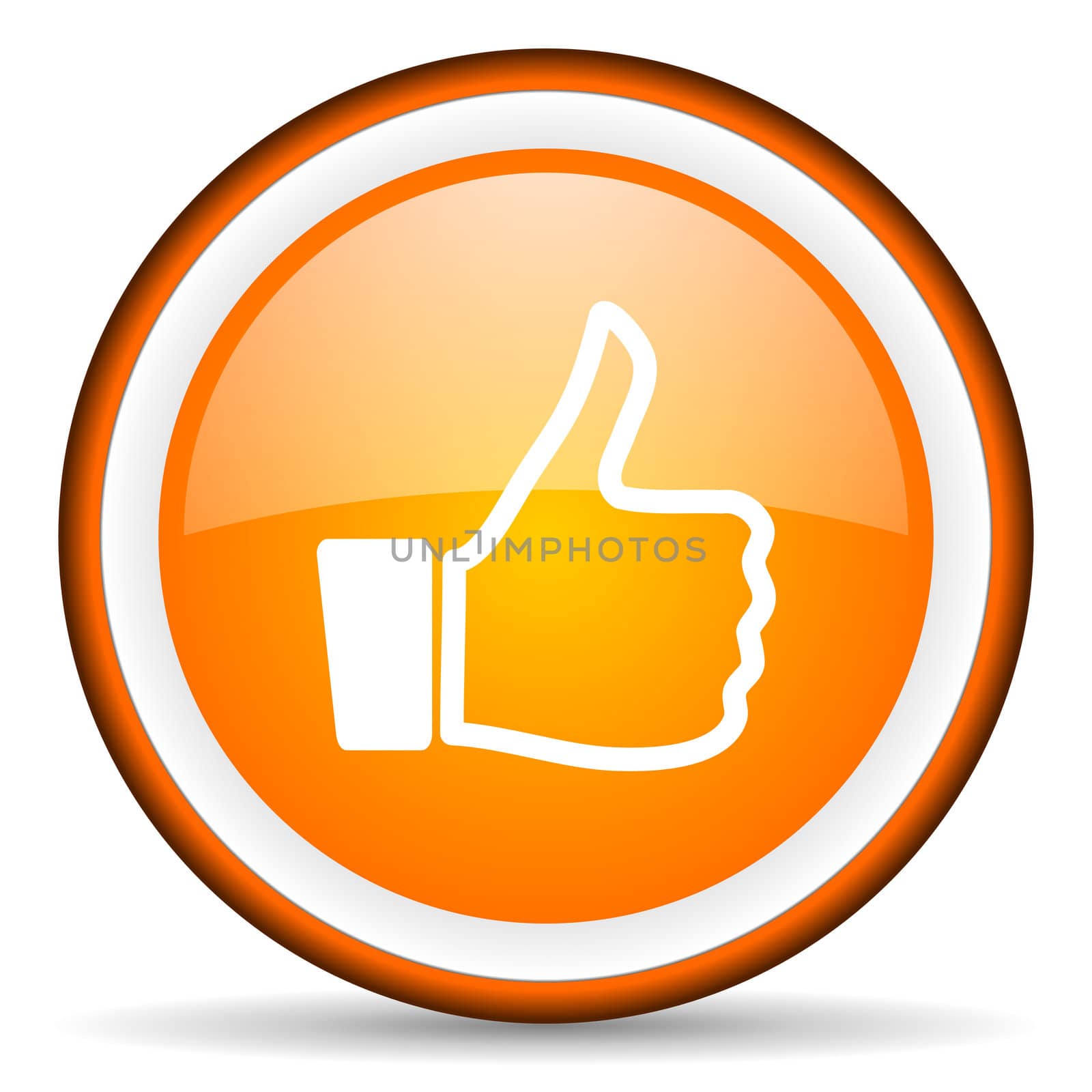 thumb up orange glossy circle icon on white background