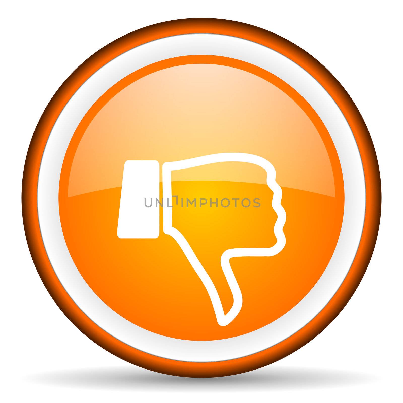 thumb down orange glossy circle icon on white background