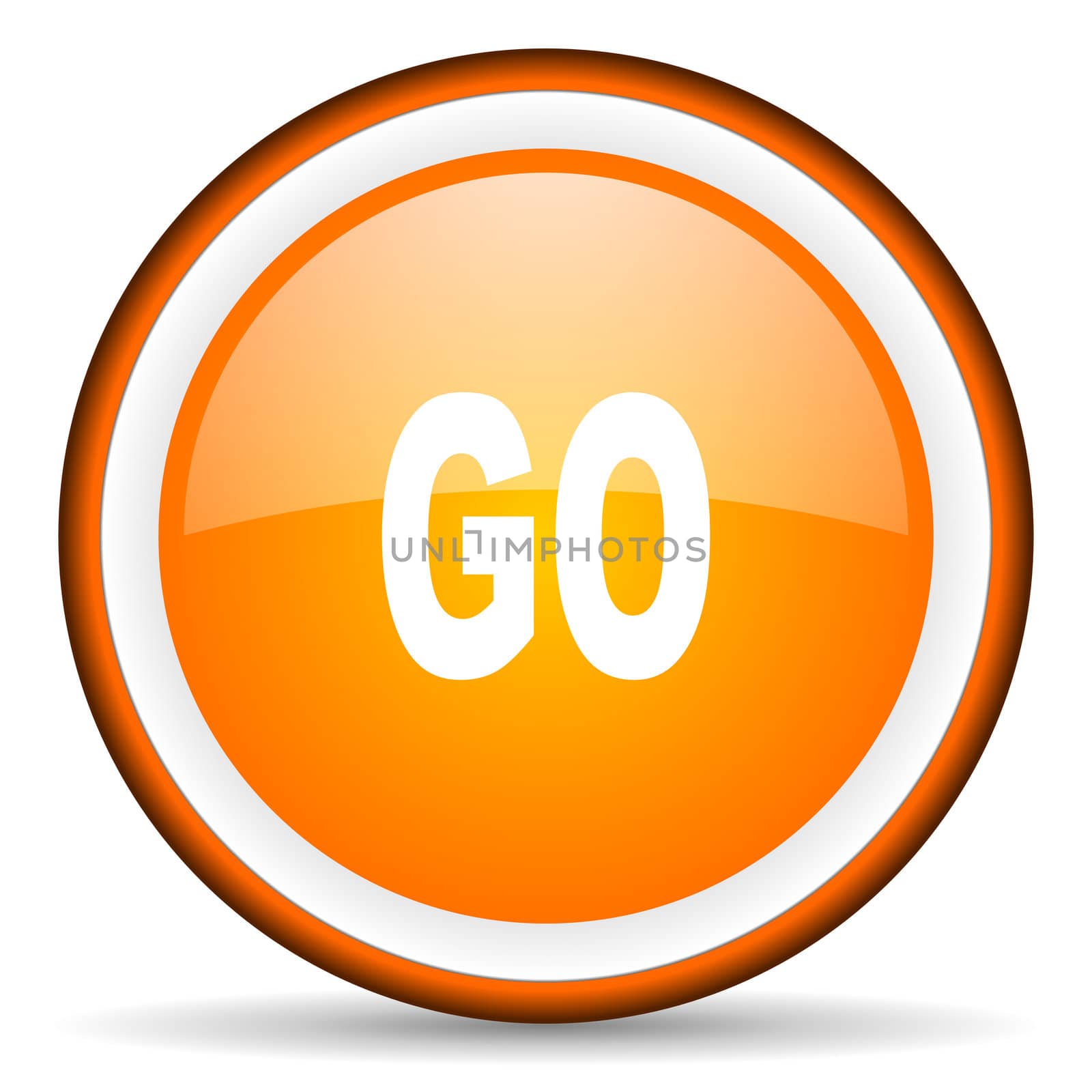 go orange glossy circle icon on white background