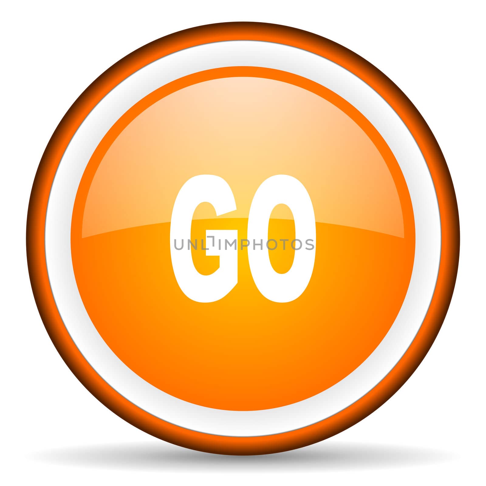 go orange glossy circle icon on white background