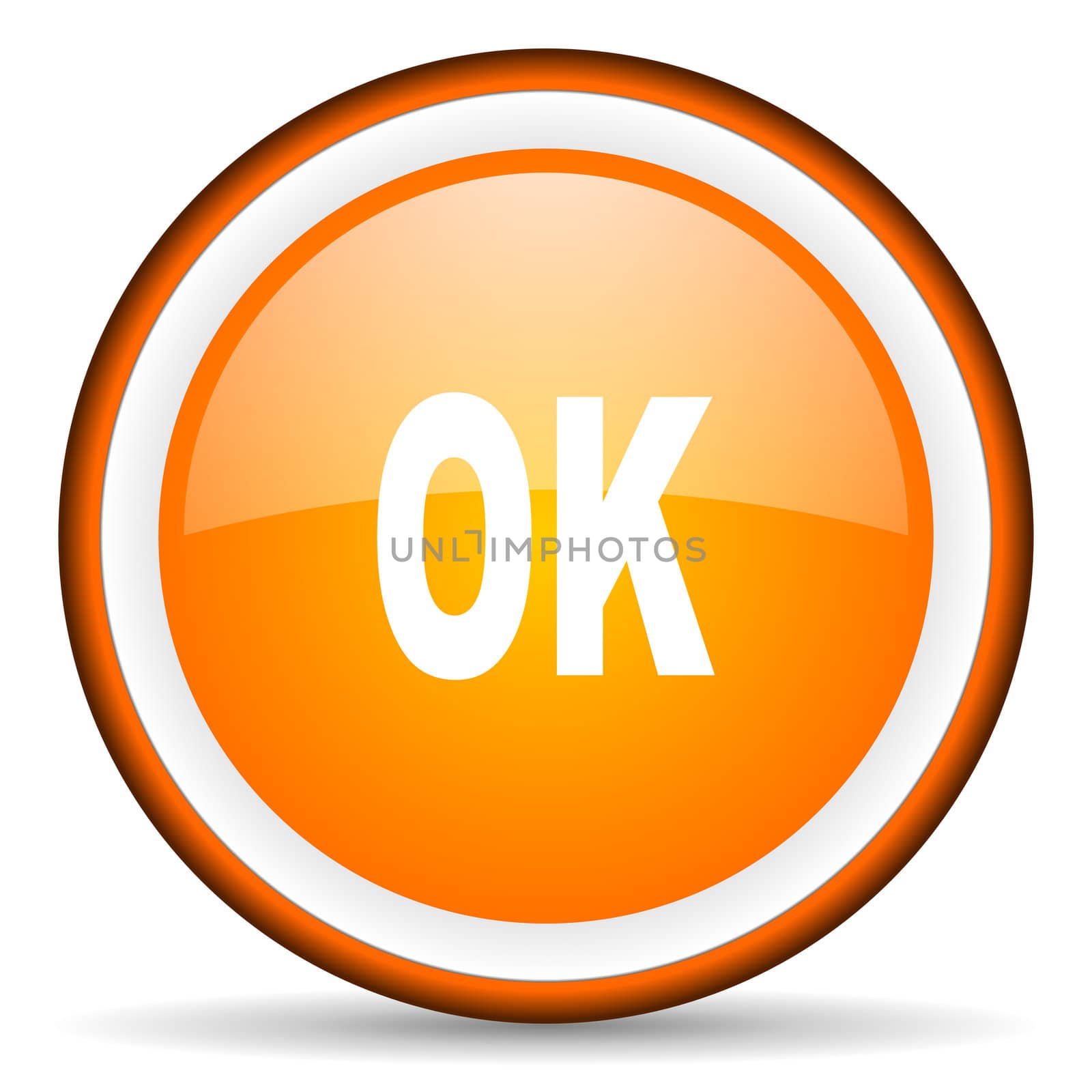 ok orange glossy circle icon on white background