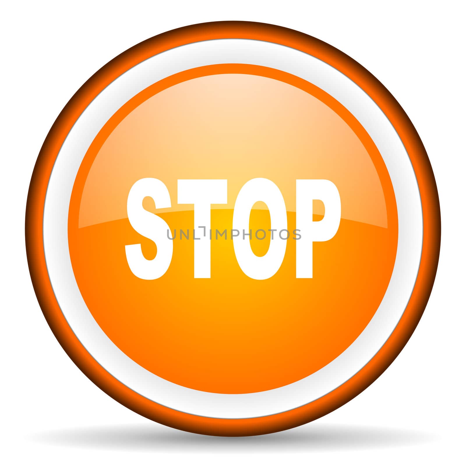 stop orange glossy circle icon on white background