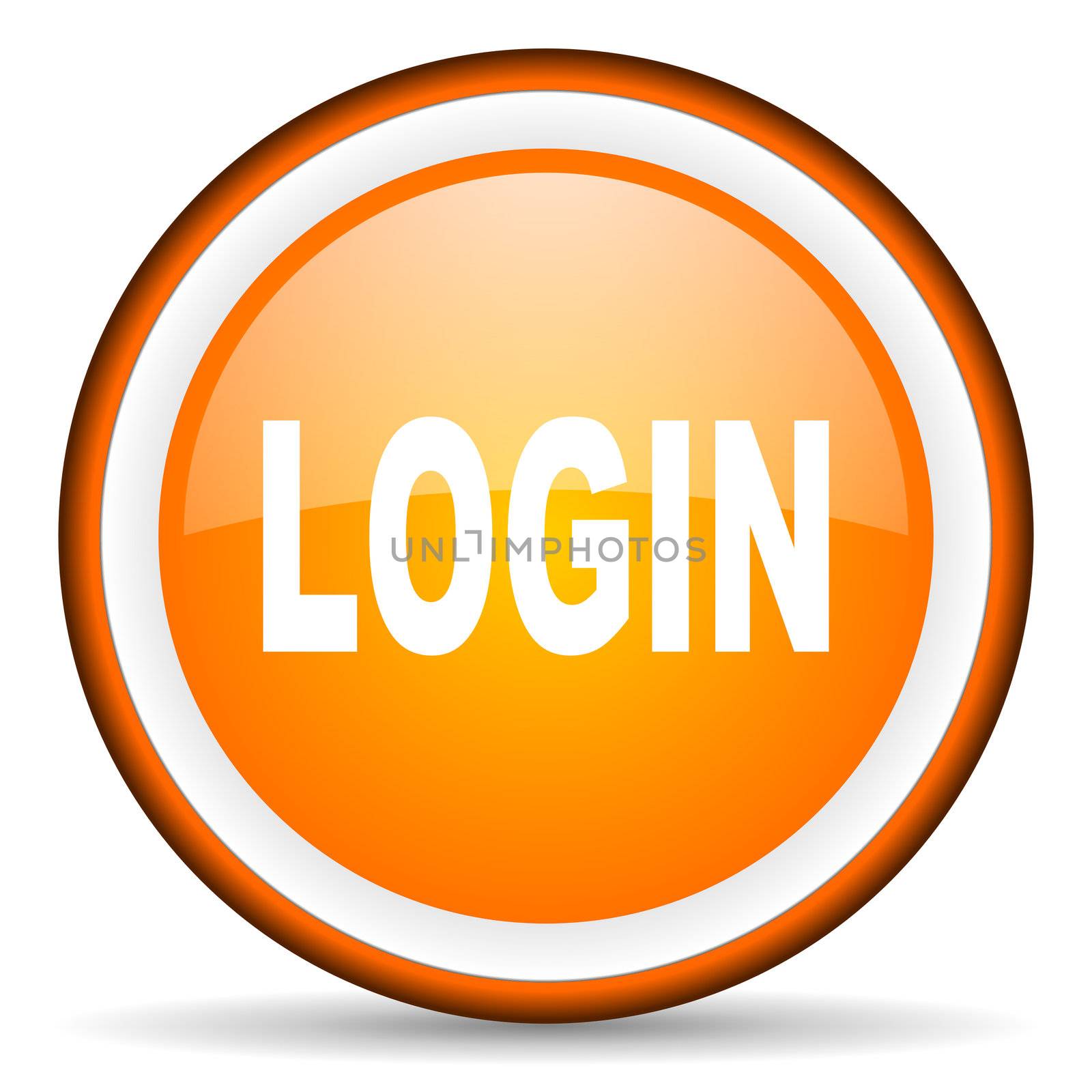 login orange glossy circle icon on white background