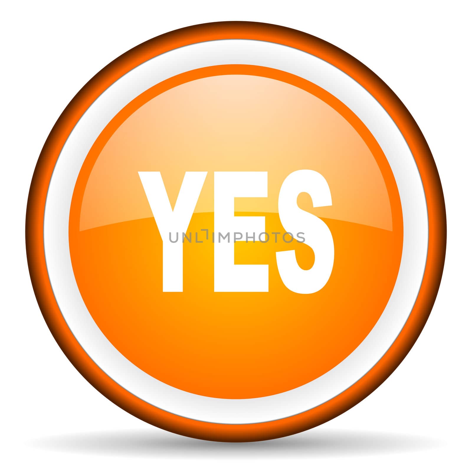 yes orange glossy circle icon on white background