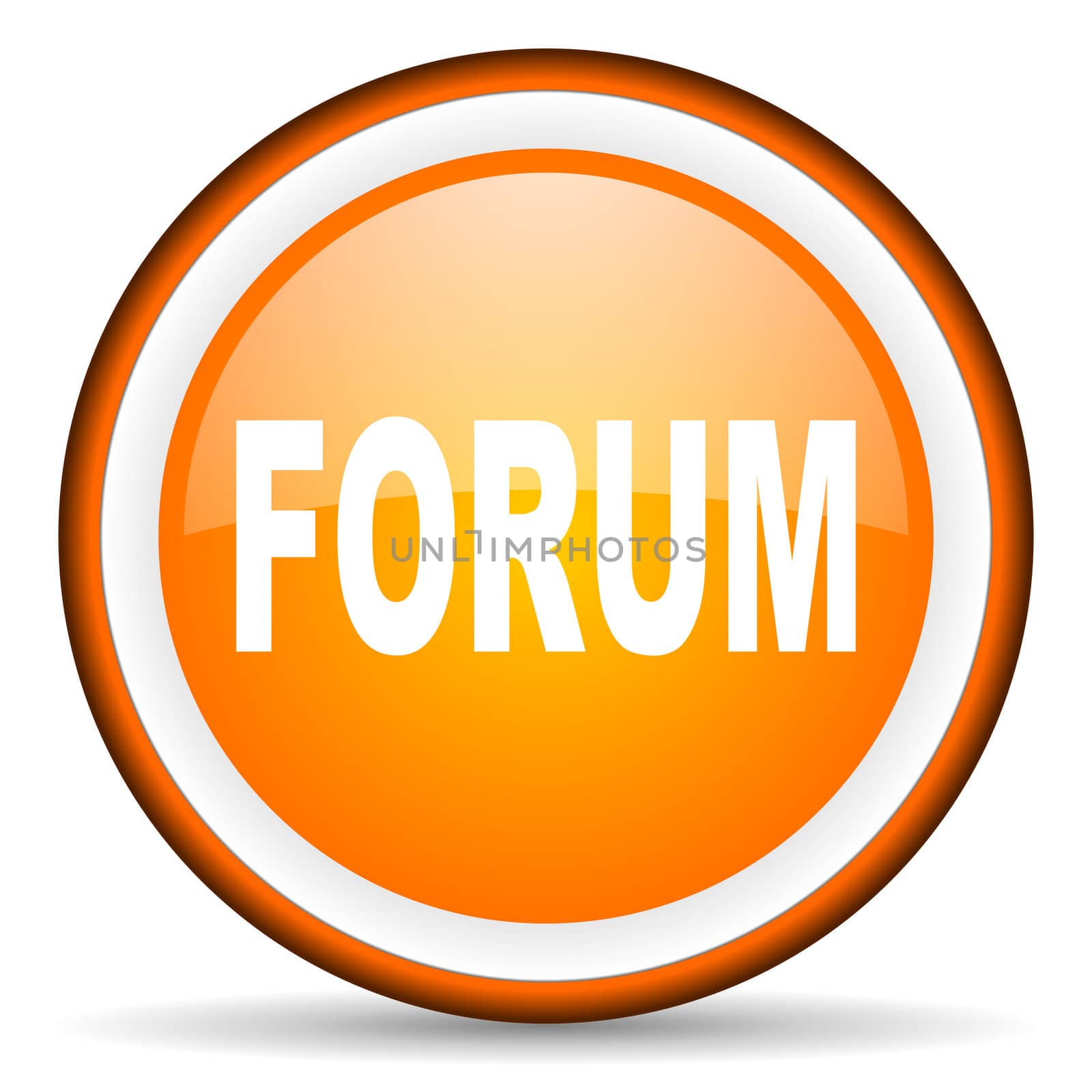 forum orange glossy circle icon on white background