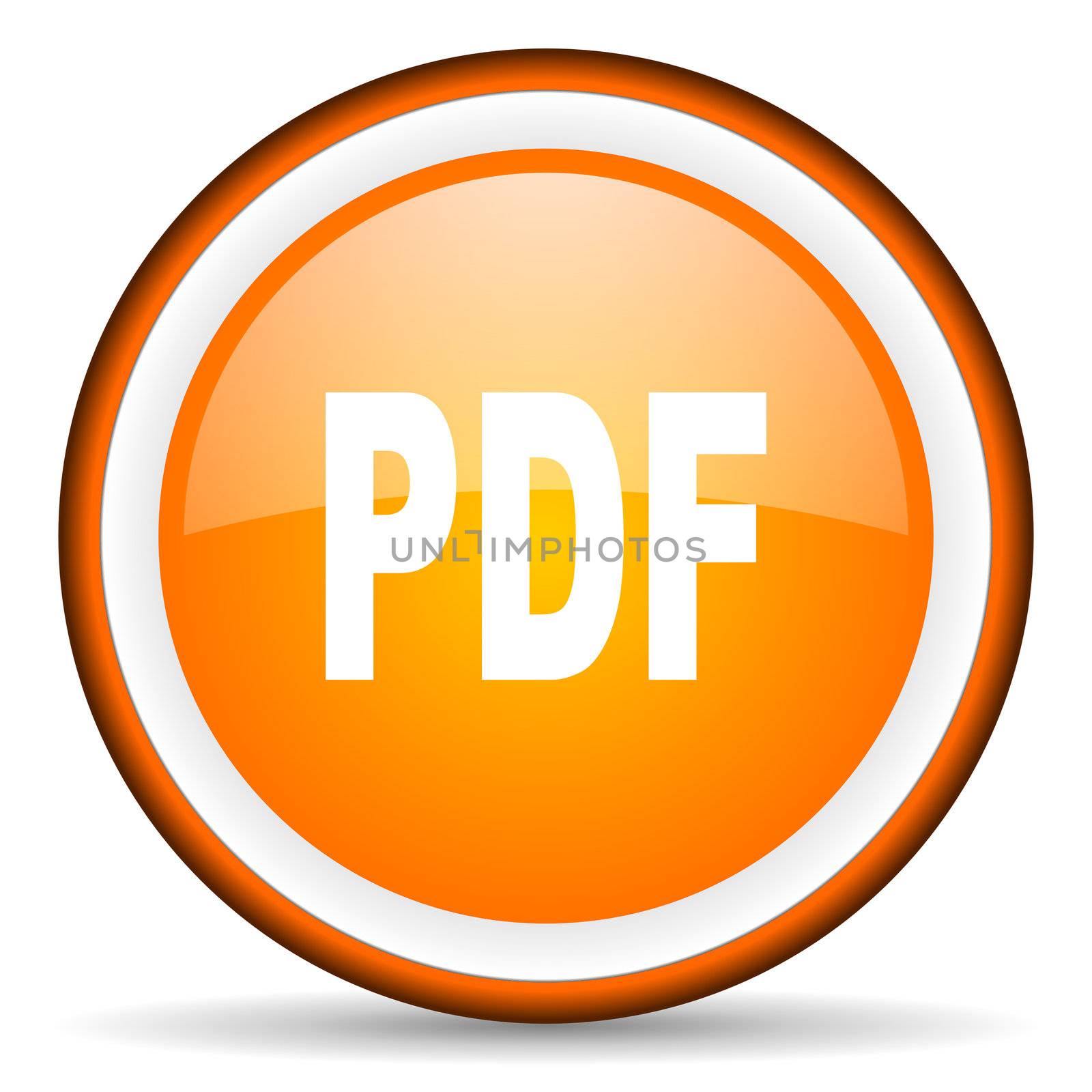 pdf orange glossy circle icon on white background