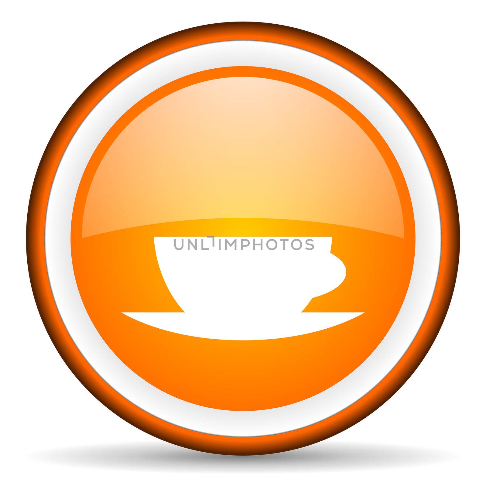 coffee cup orange glossy circle icon on white background