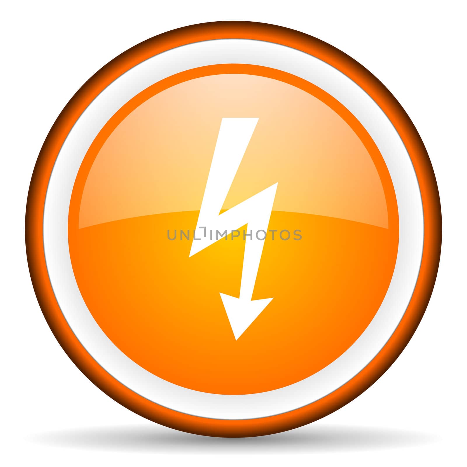 lightning orange glossy circle icon on white background