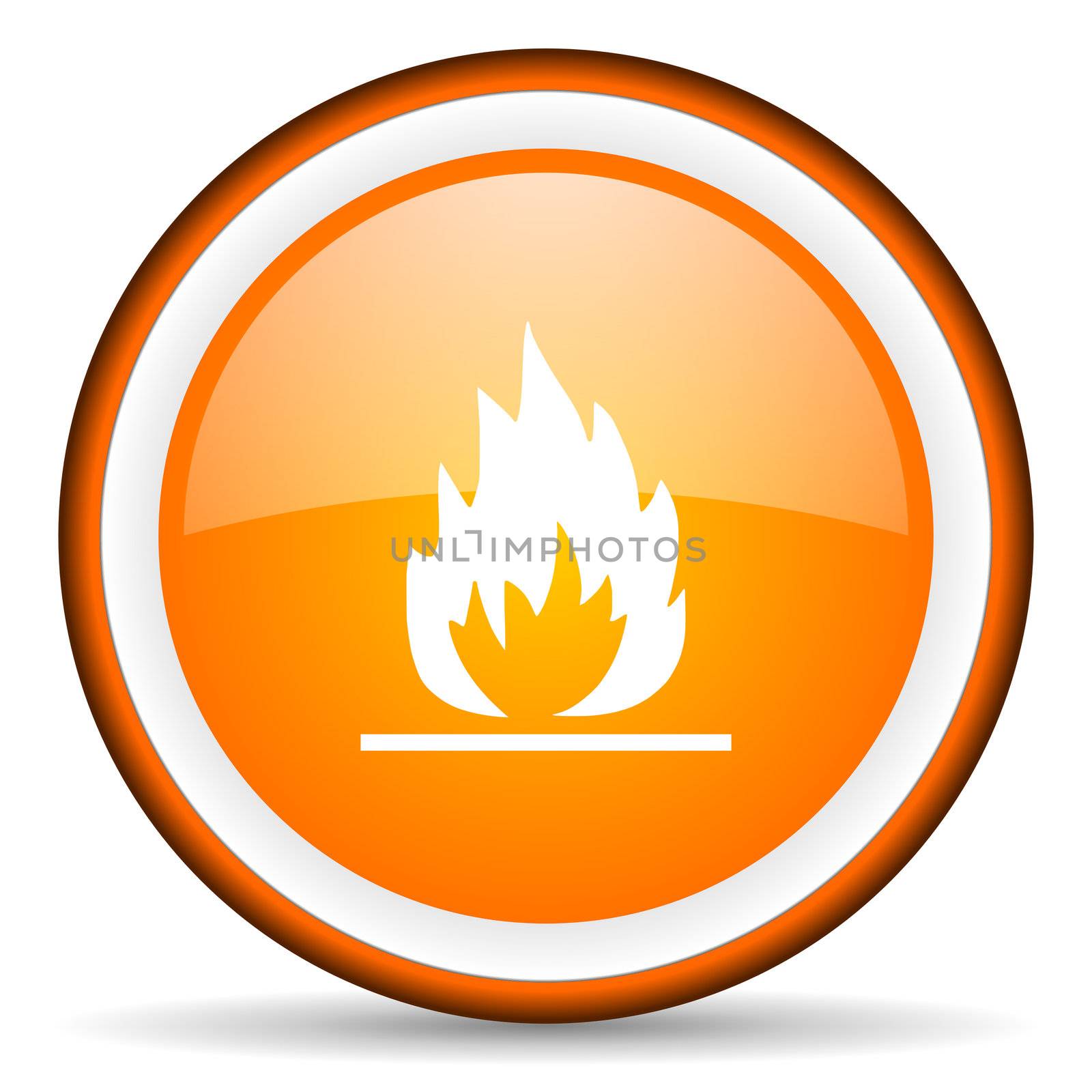 flames orange glossy circle icon on white background