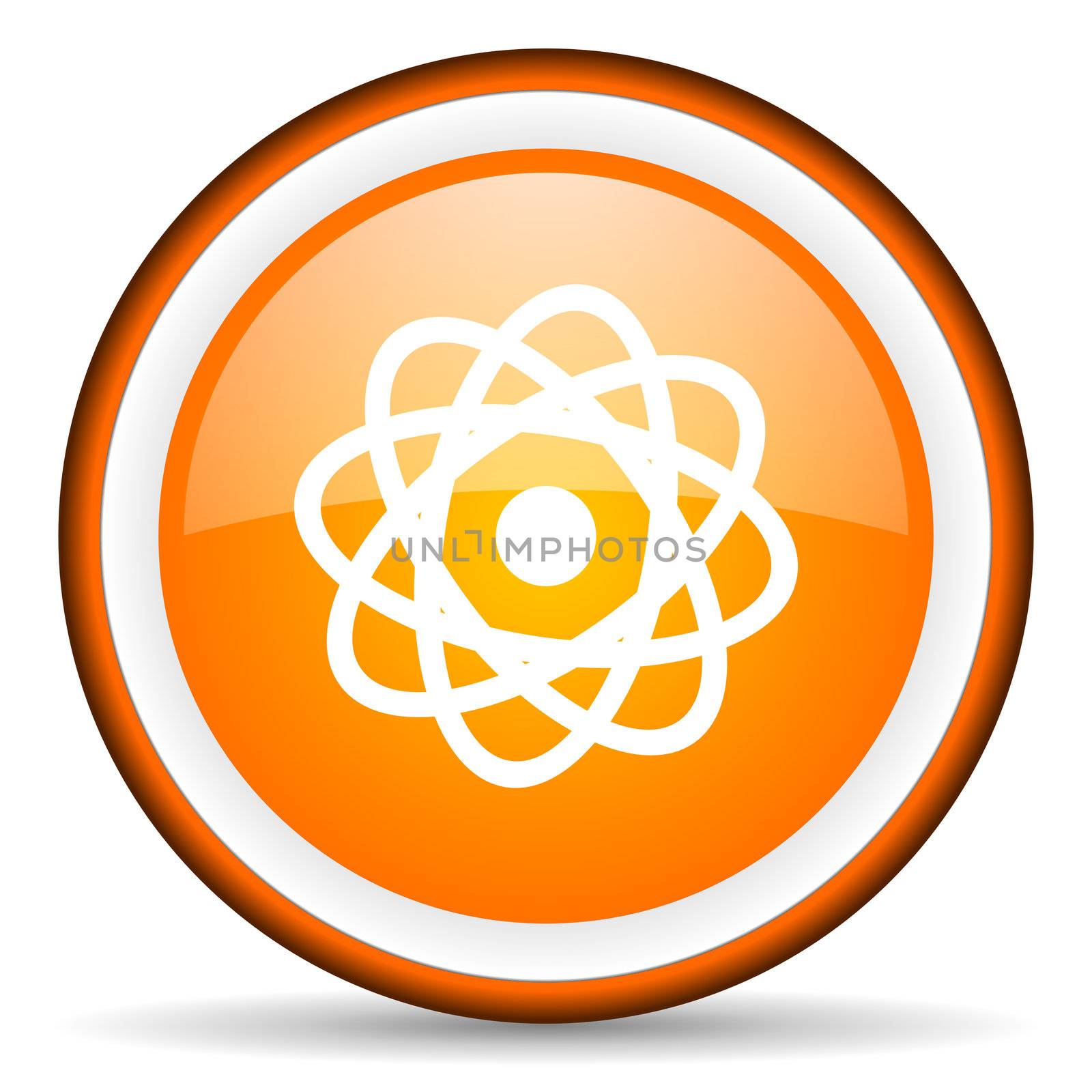 atom orange glossy circle icon on white background