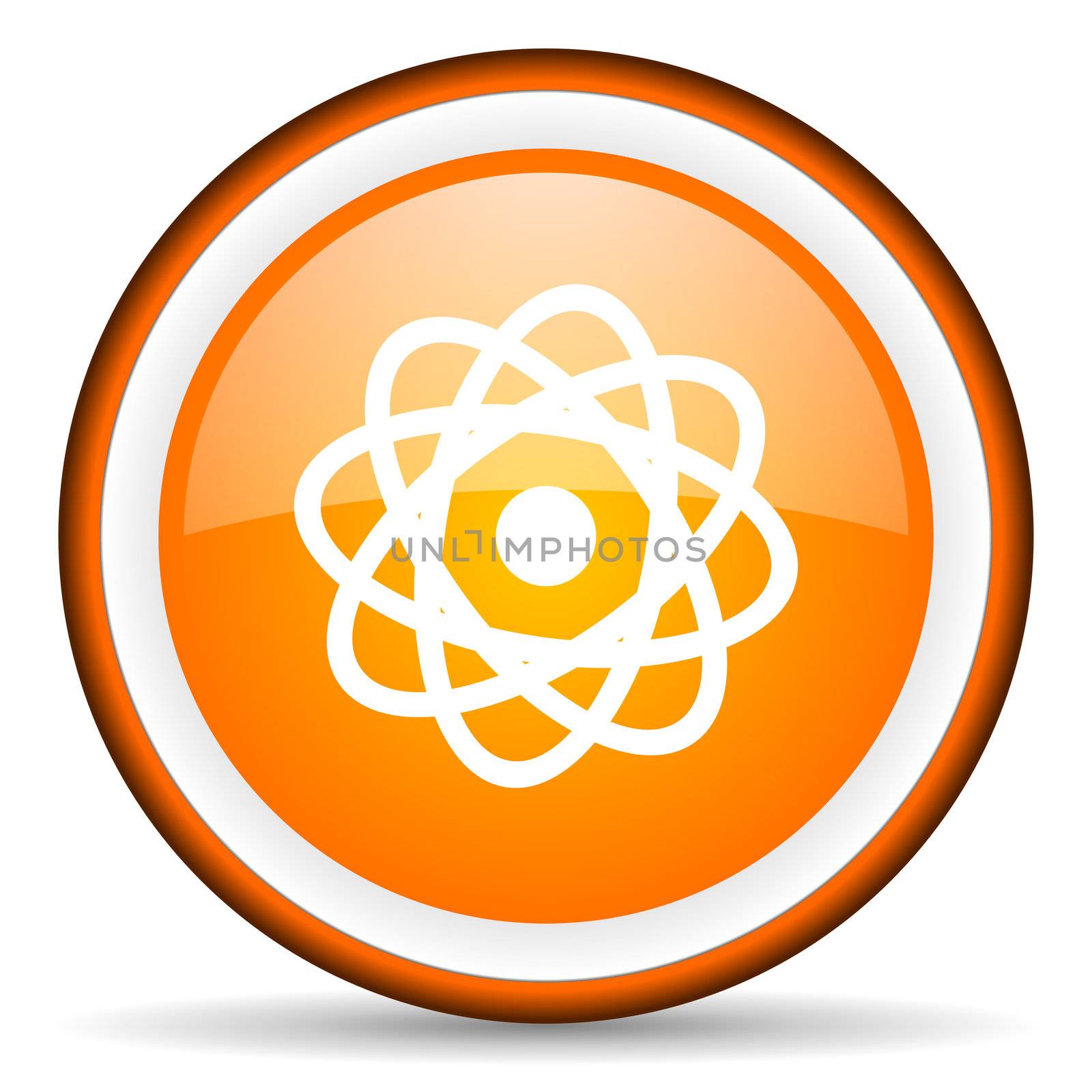 atom orange glossy circle icon on white background