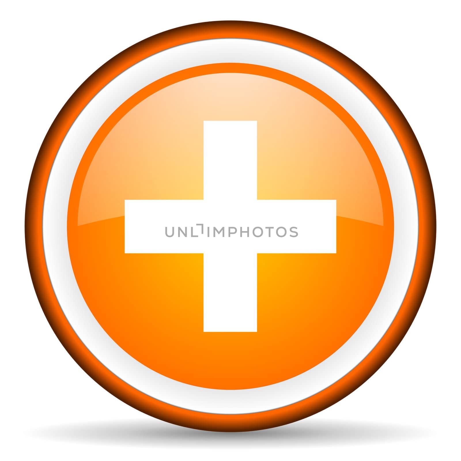 emergency orange glossy circle icon on white background