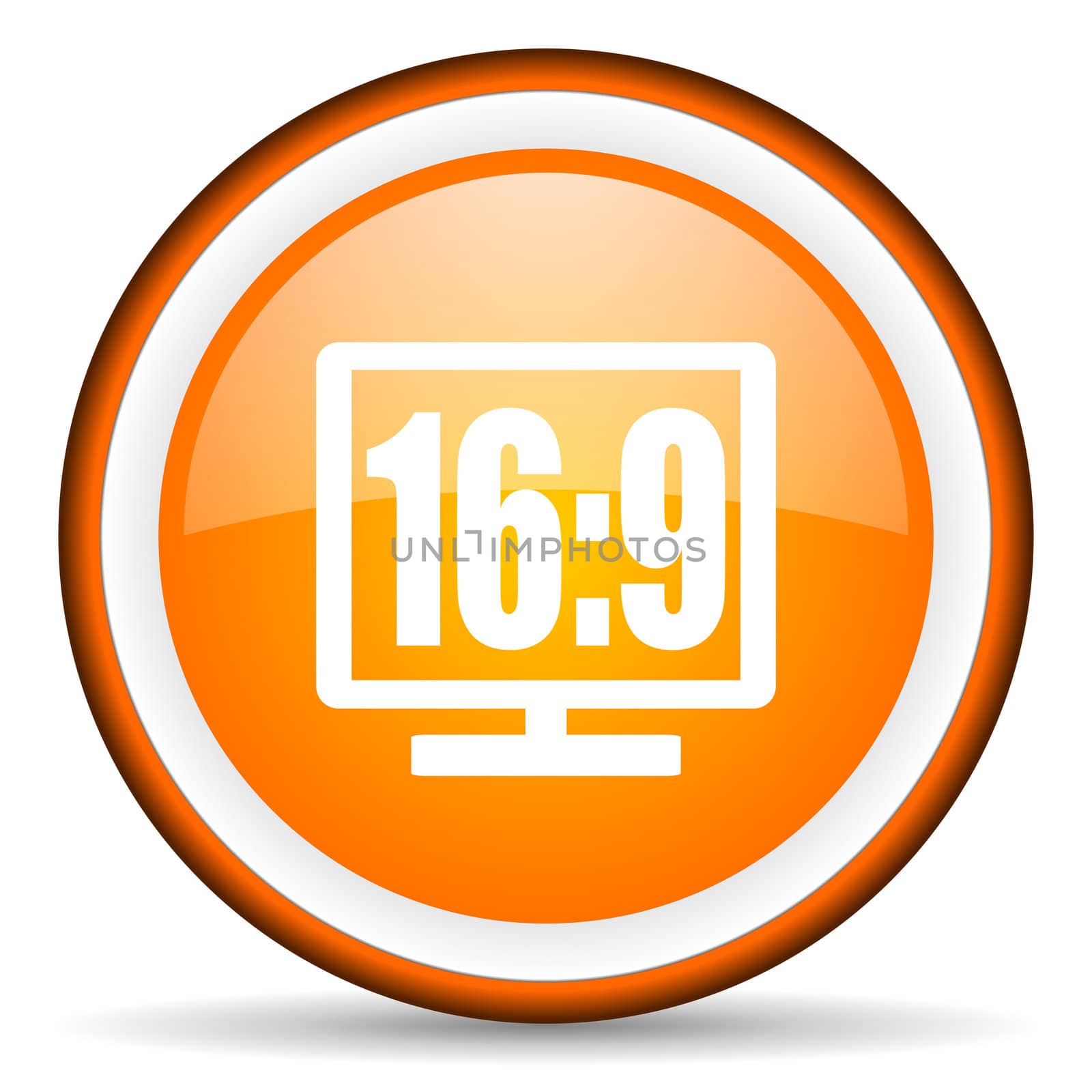 16 9 display orange glossy circle icon on white background