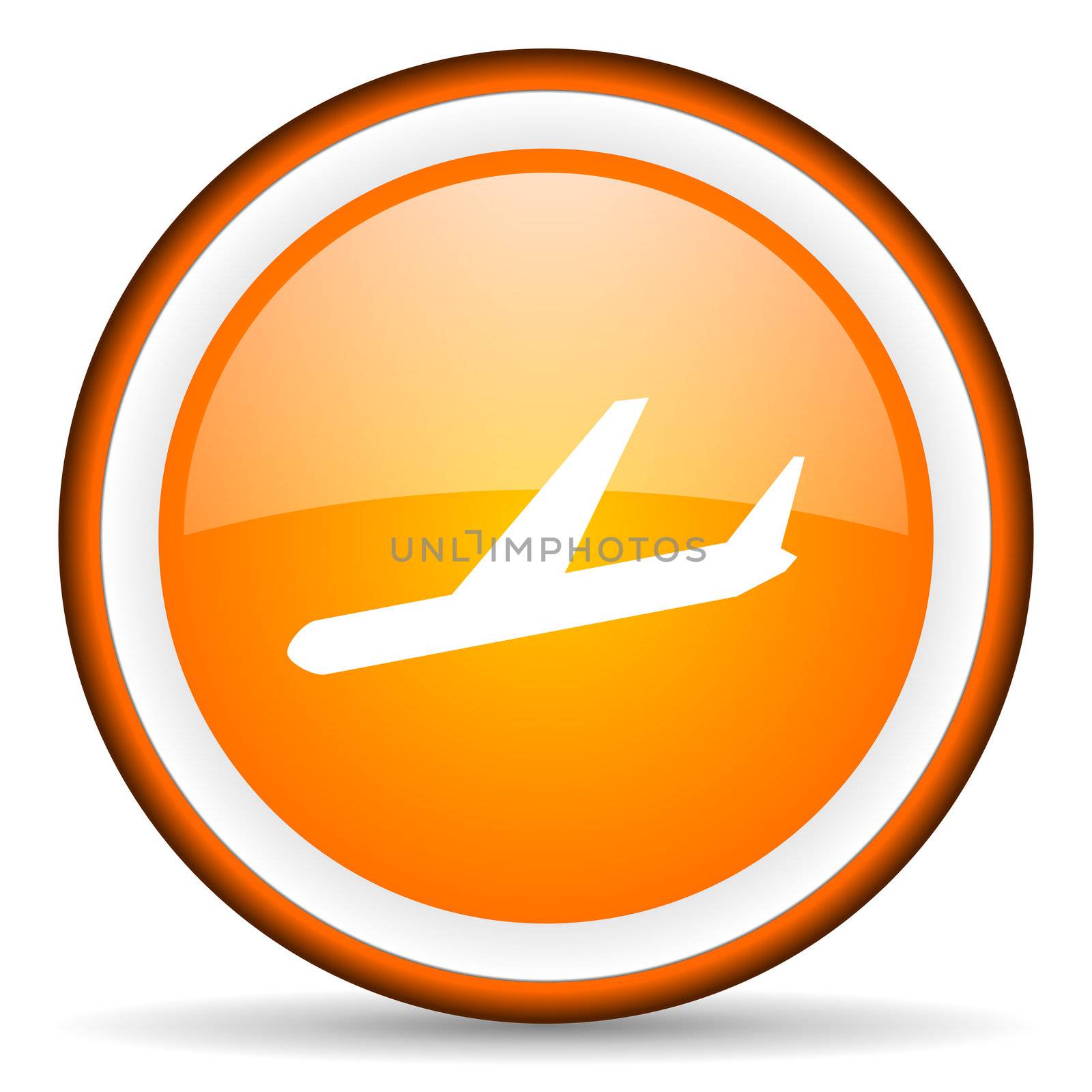 airplane orange glossy circle icon on white background