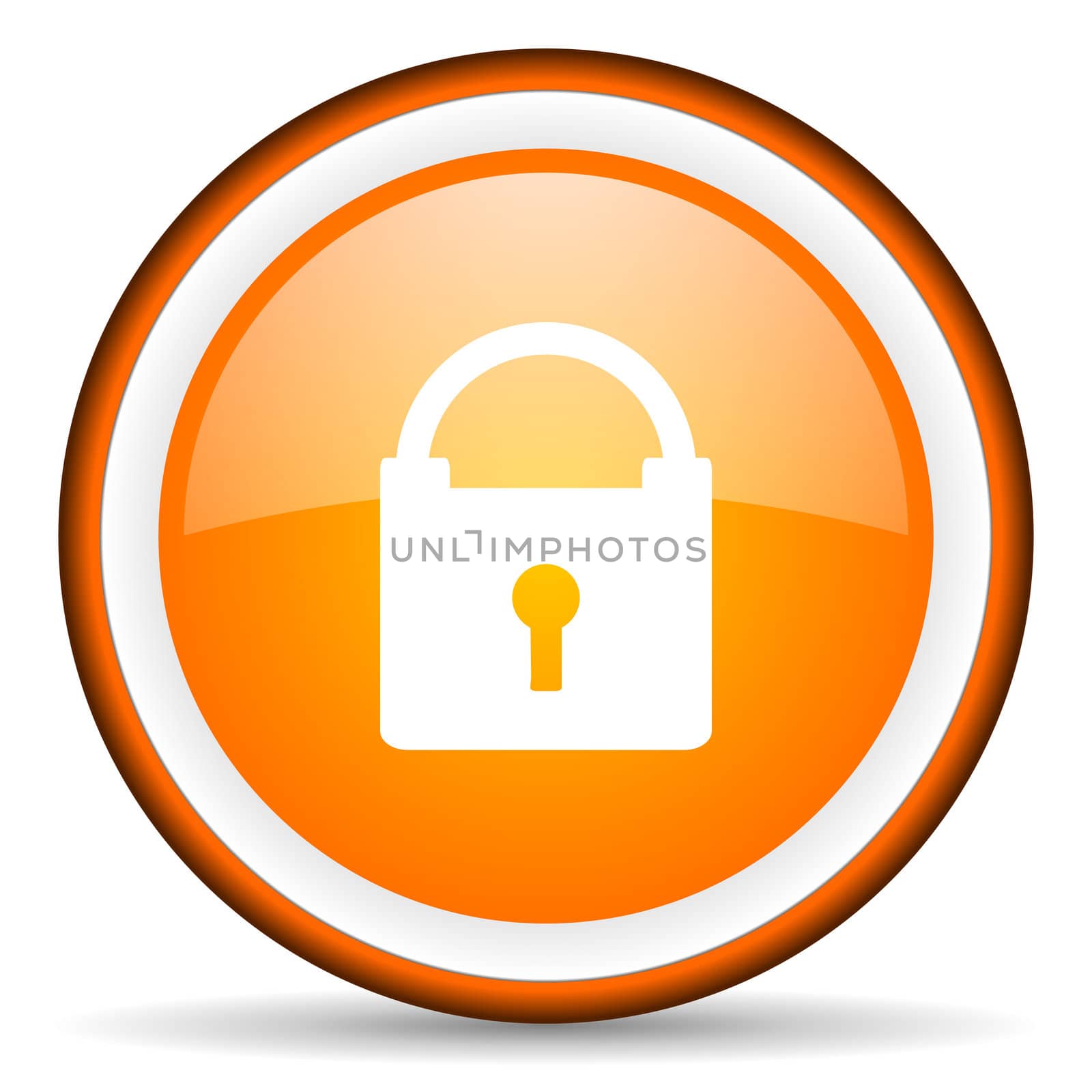 protect orange glossy circle icon on white background