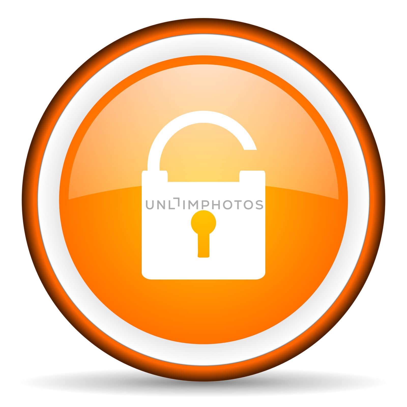 padlock orange glossy circle icon on white background