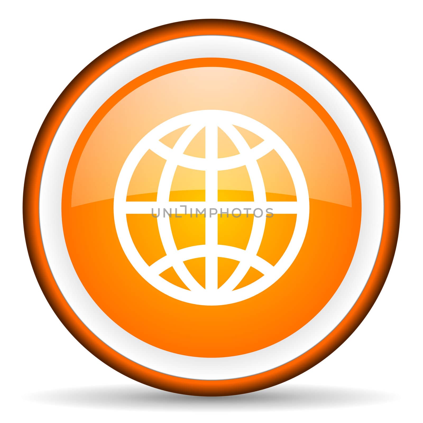 earth orange glossy circle icon on white background