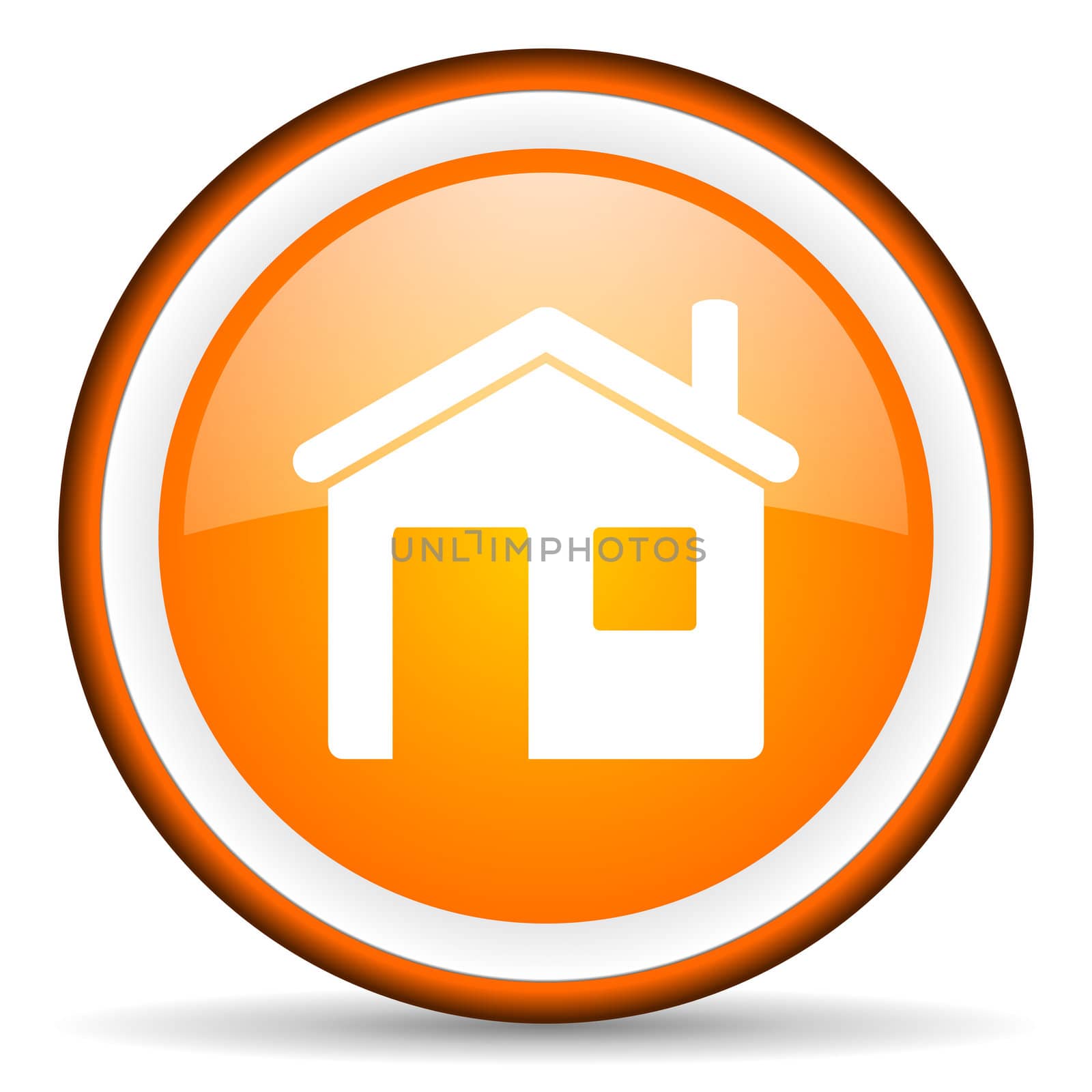 home orange glossy circle icon on white background