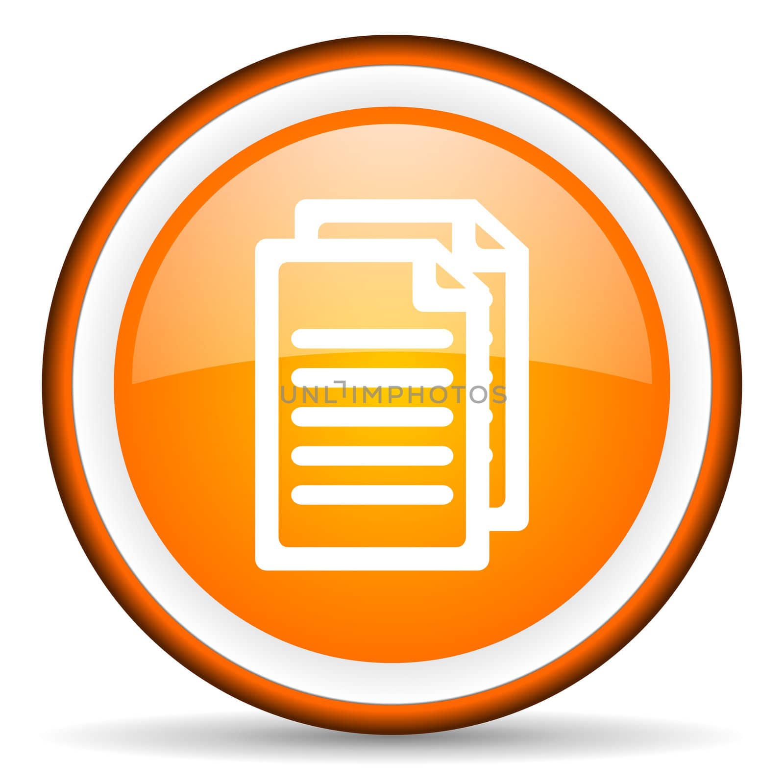 document orange glossy circle icon on white background