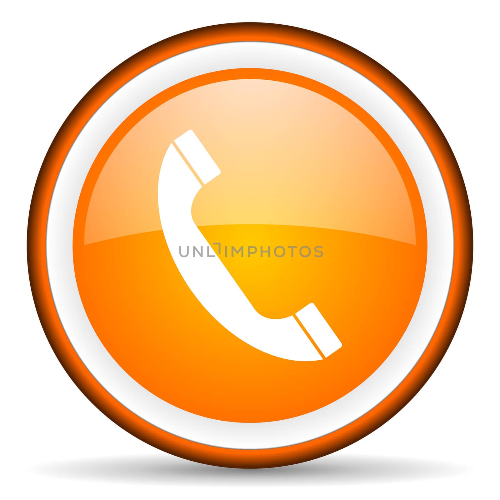 telephone orange glossy circle icon on white background