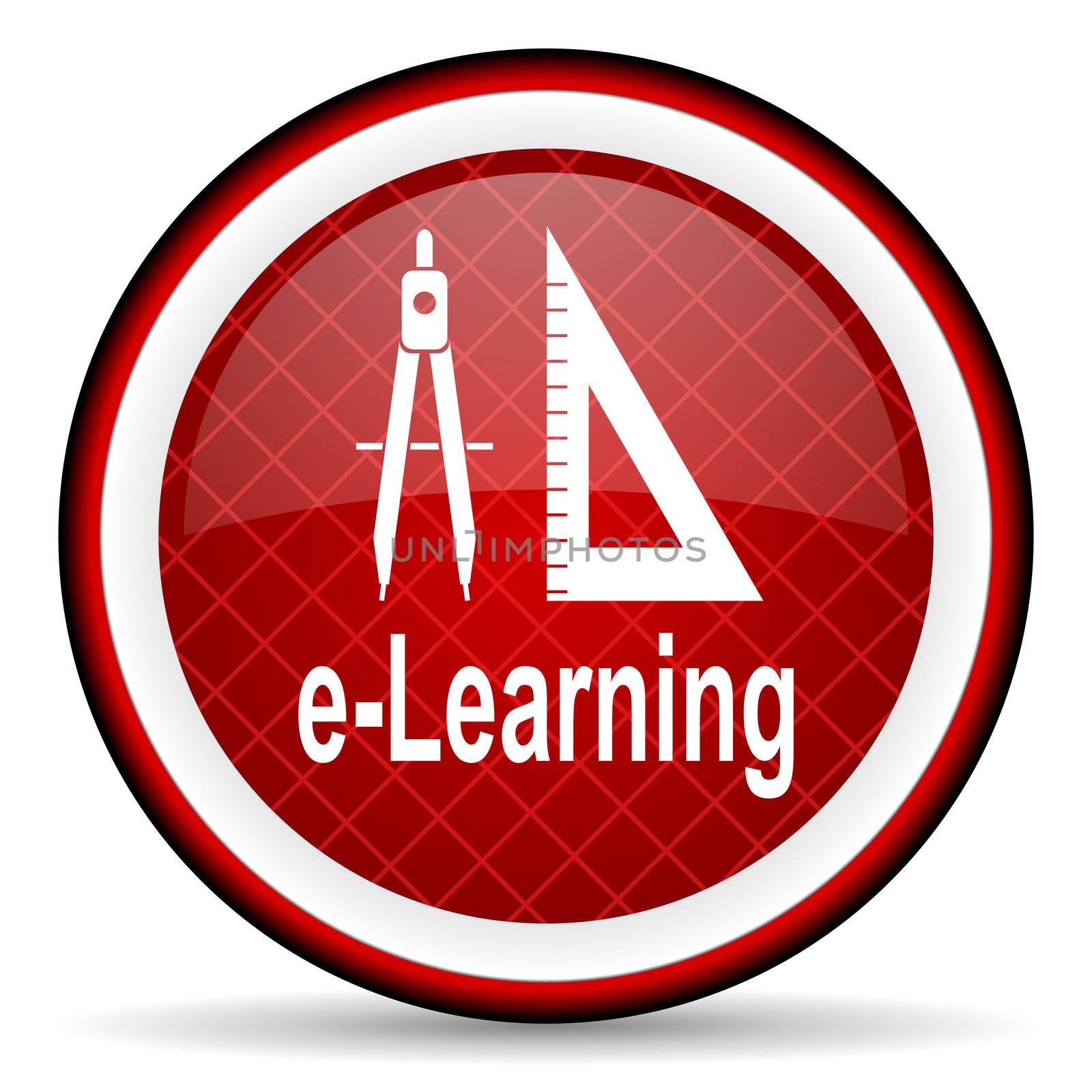 e-learning red glossy icon on white background