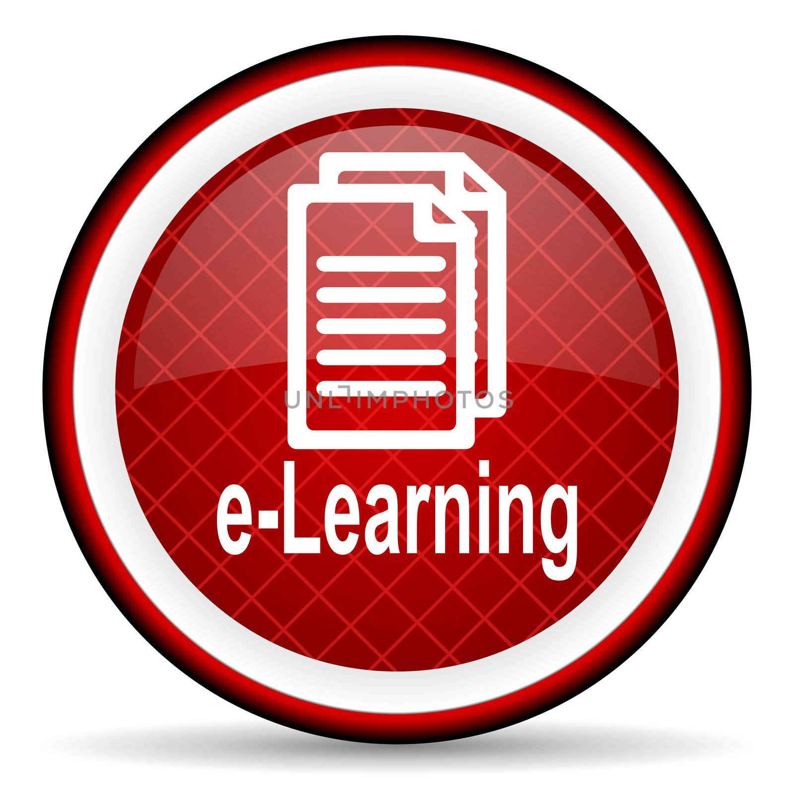 e-learning red glossy icon on white background