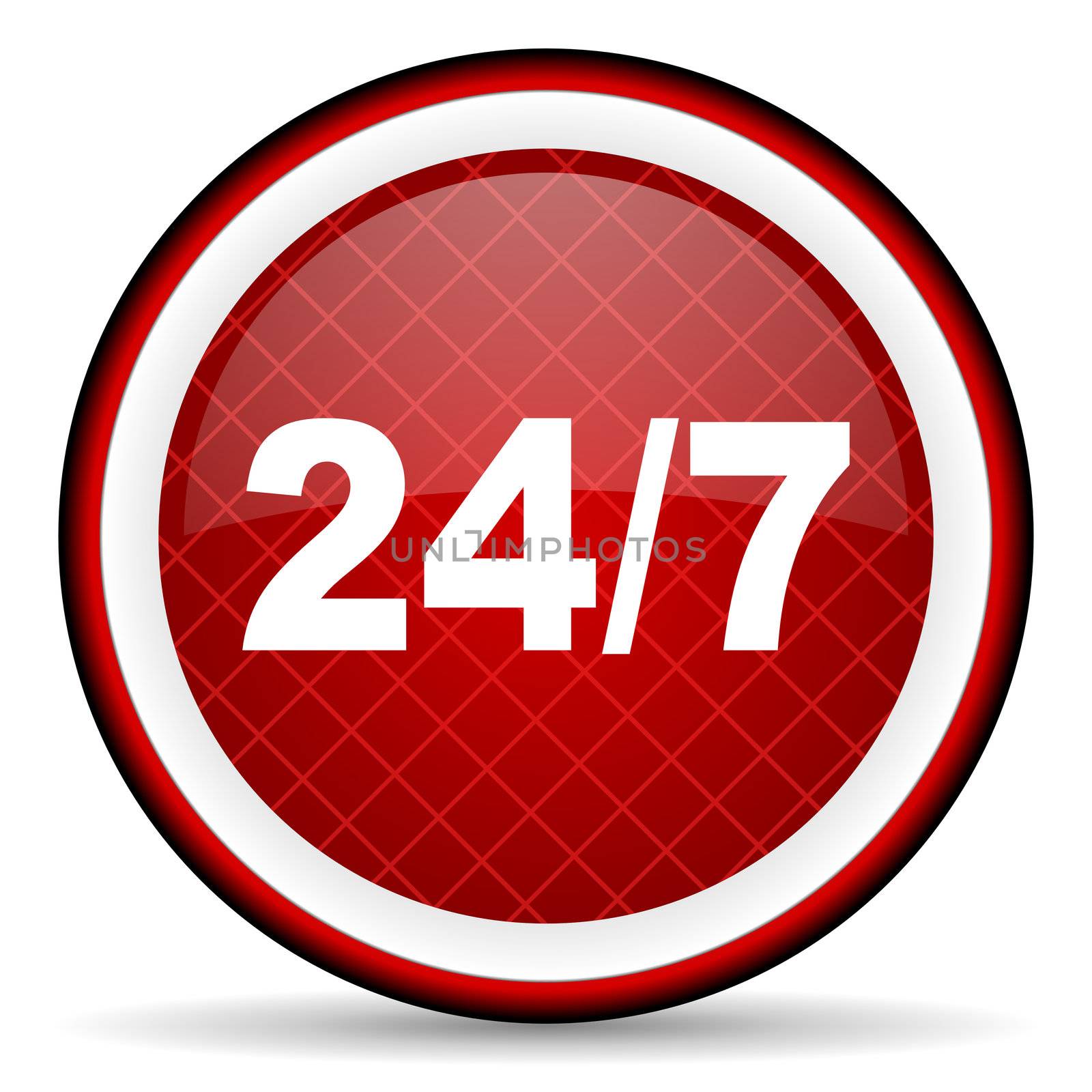24/7 red glossy icon on white background