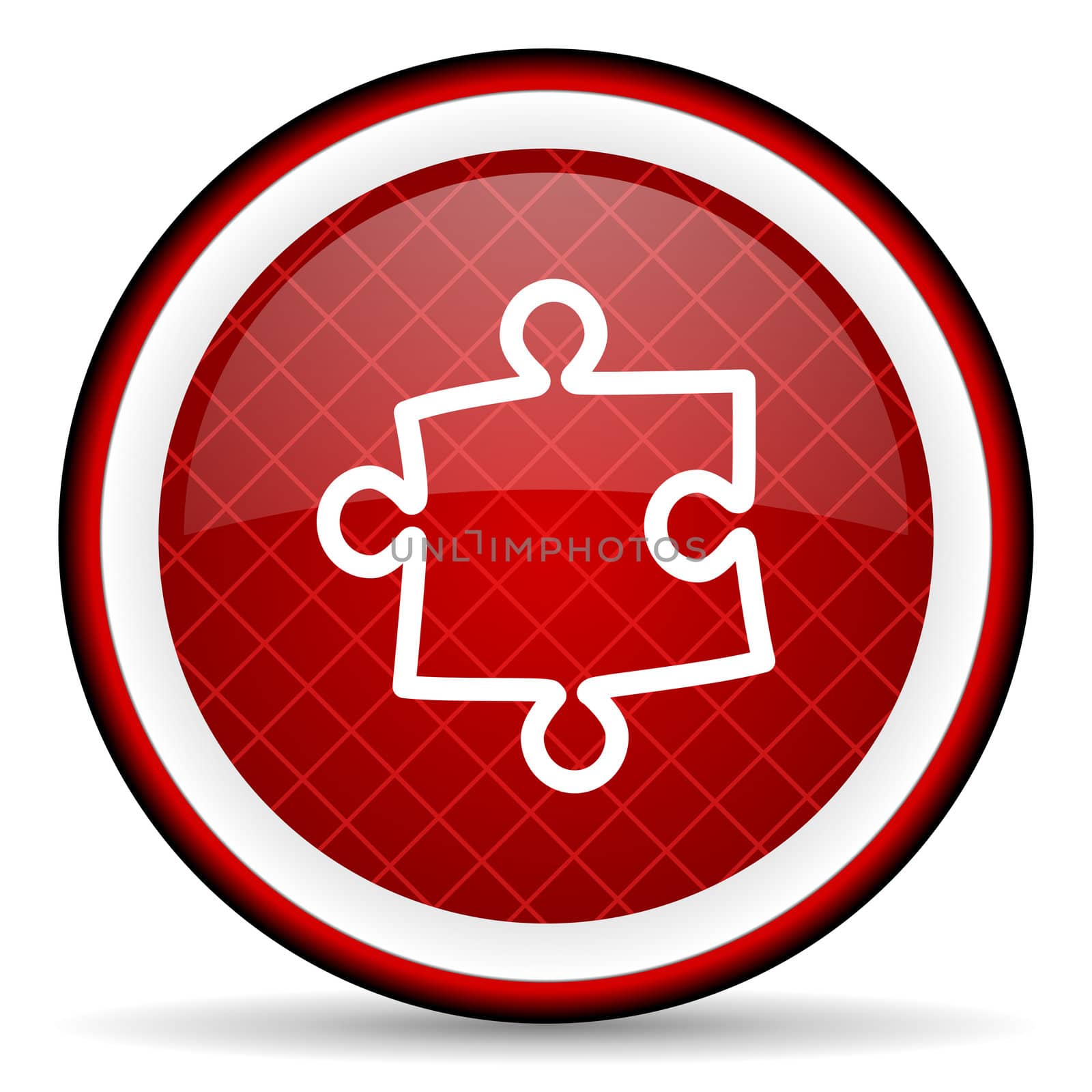 puzzle red glossy icon on white background