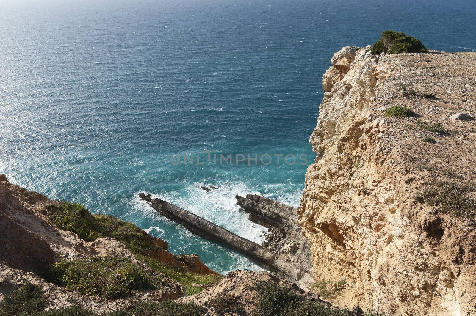 Detail of the sandstone cliffs of the southern portuguese coastline, Comporta, Portugal