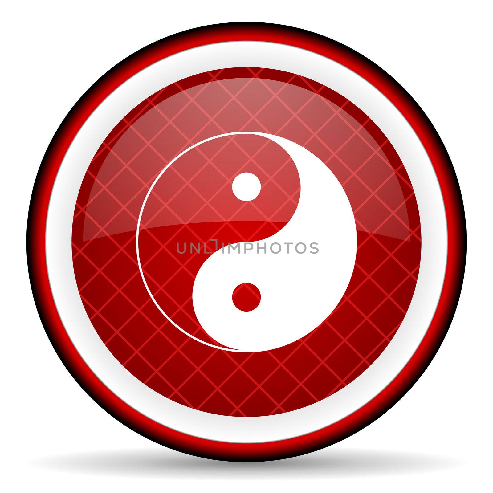 ying yang red glossy icon on white background