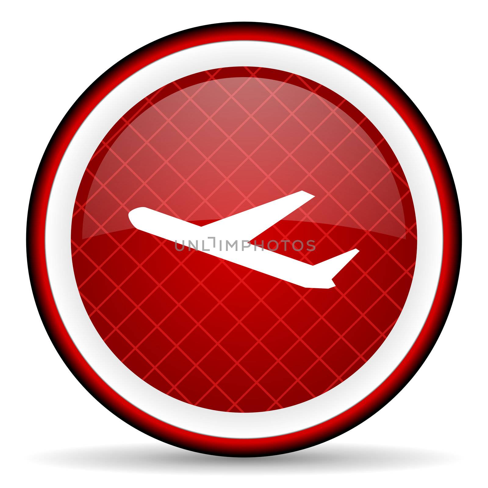 airplane red glossy icon on white background