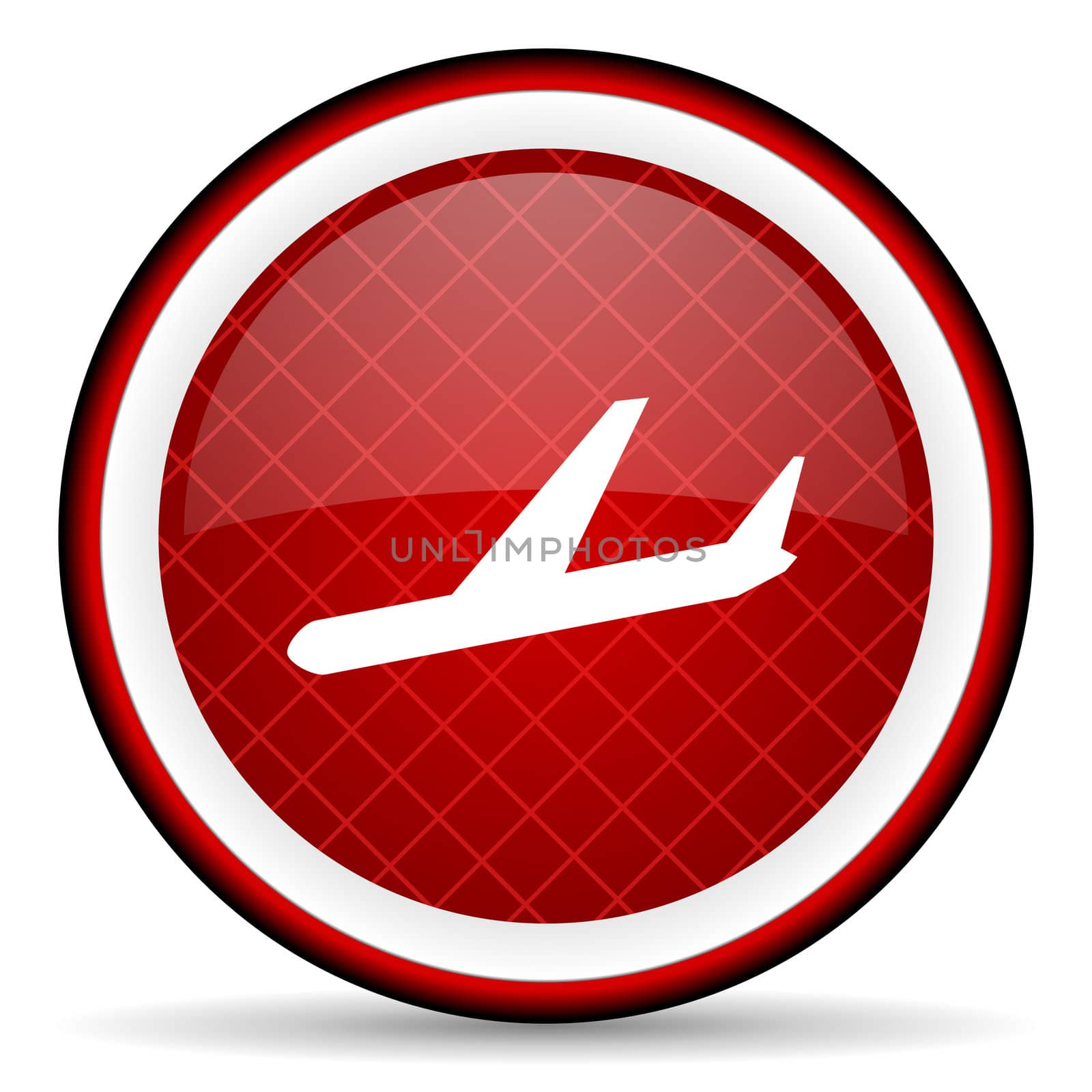 airplane red glossy icon on white background