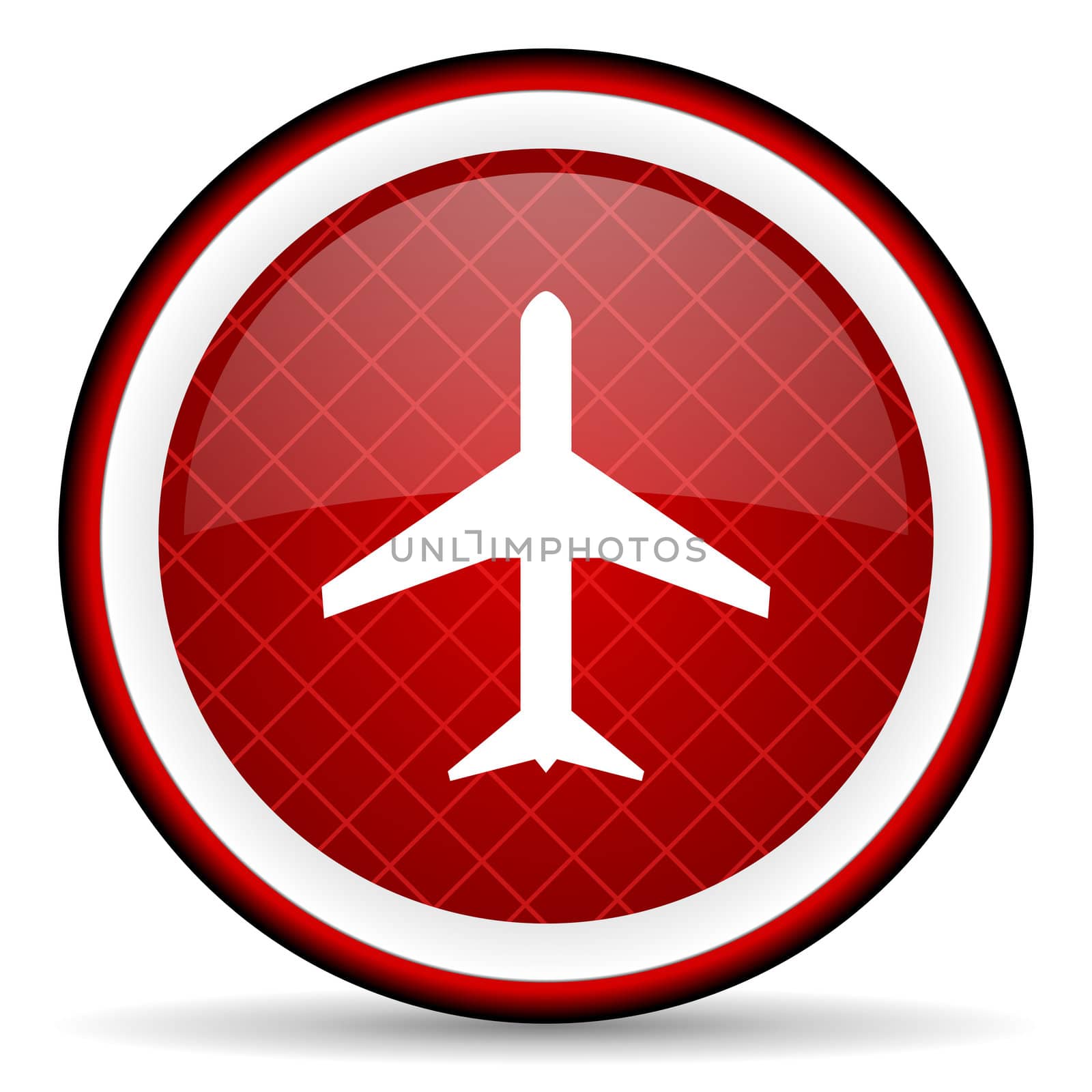 airplane red glossy icon on white background