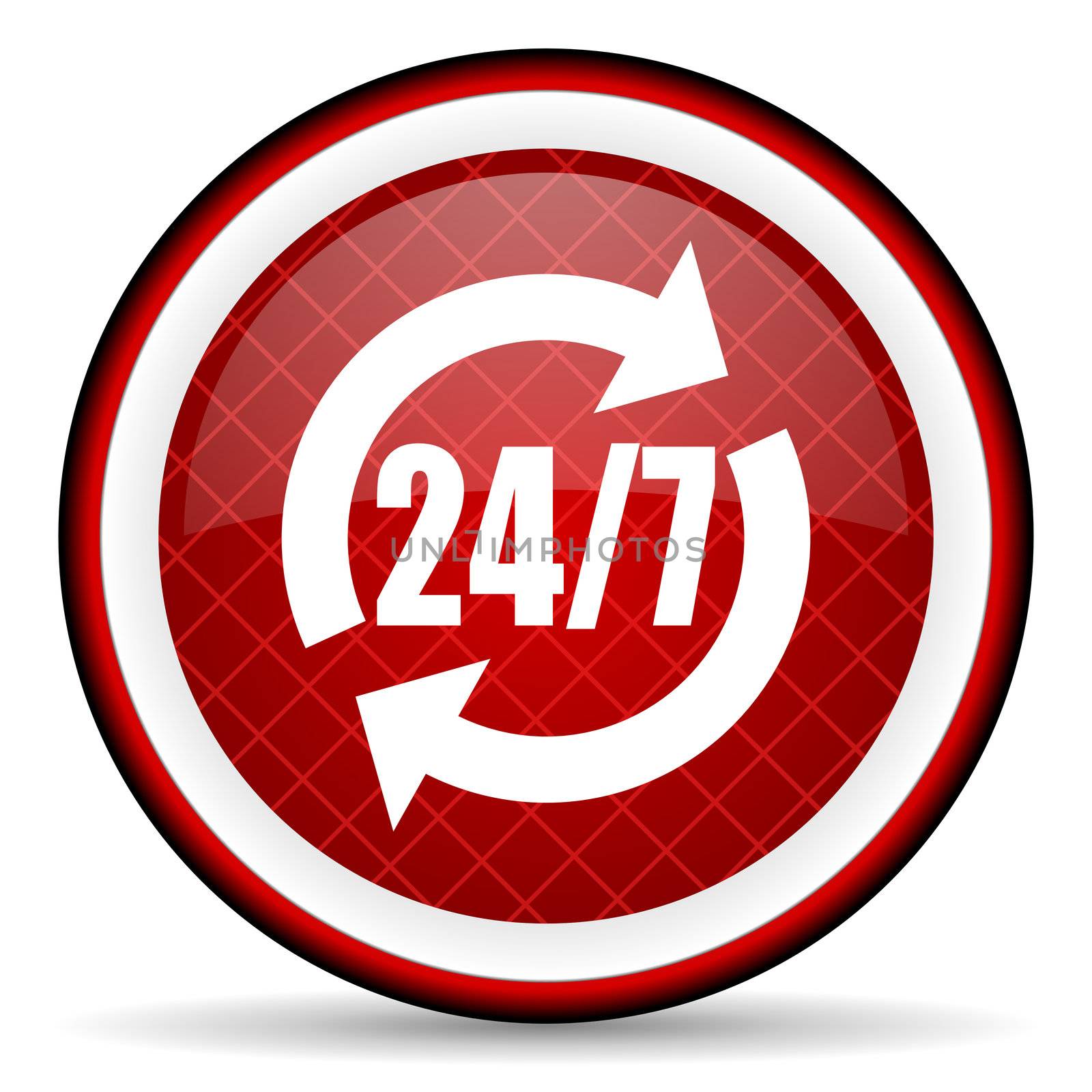 24/7 service red glossy icon on white background