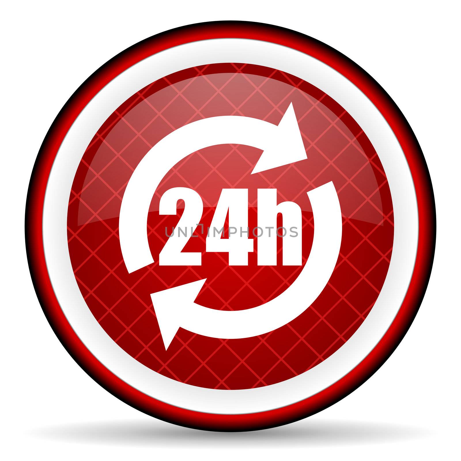 24h red glossy icon on white background