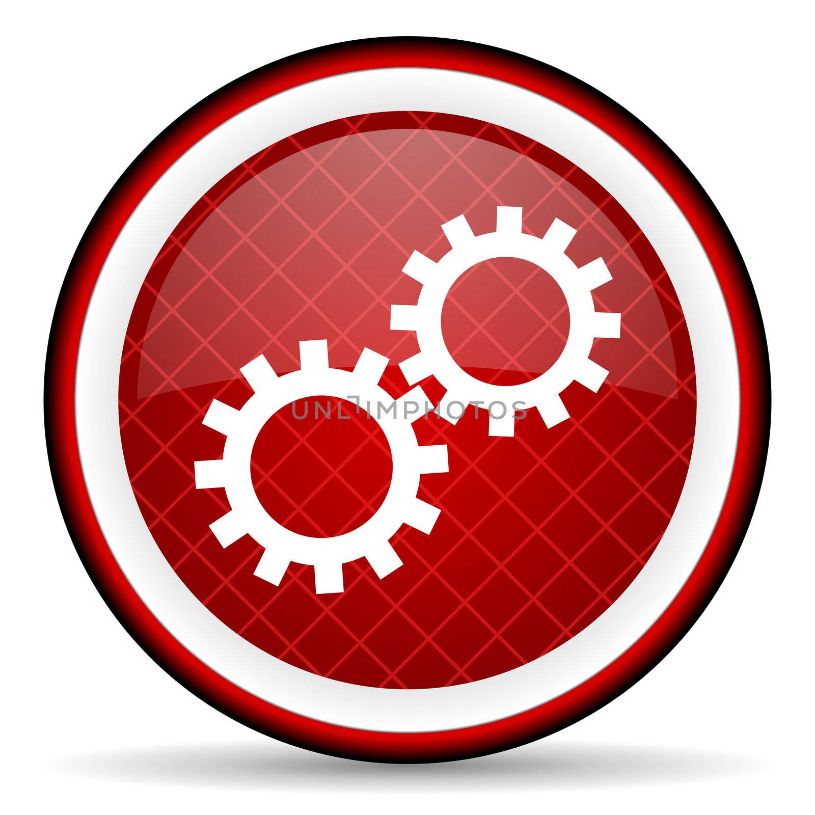 gears red glossy icon on white background