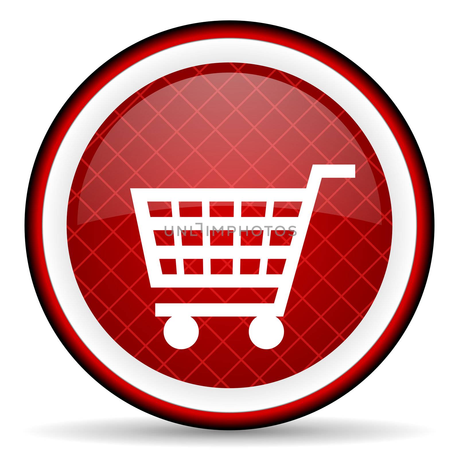 shopping cart red glossy icon on white background