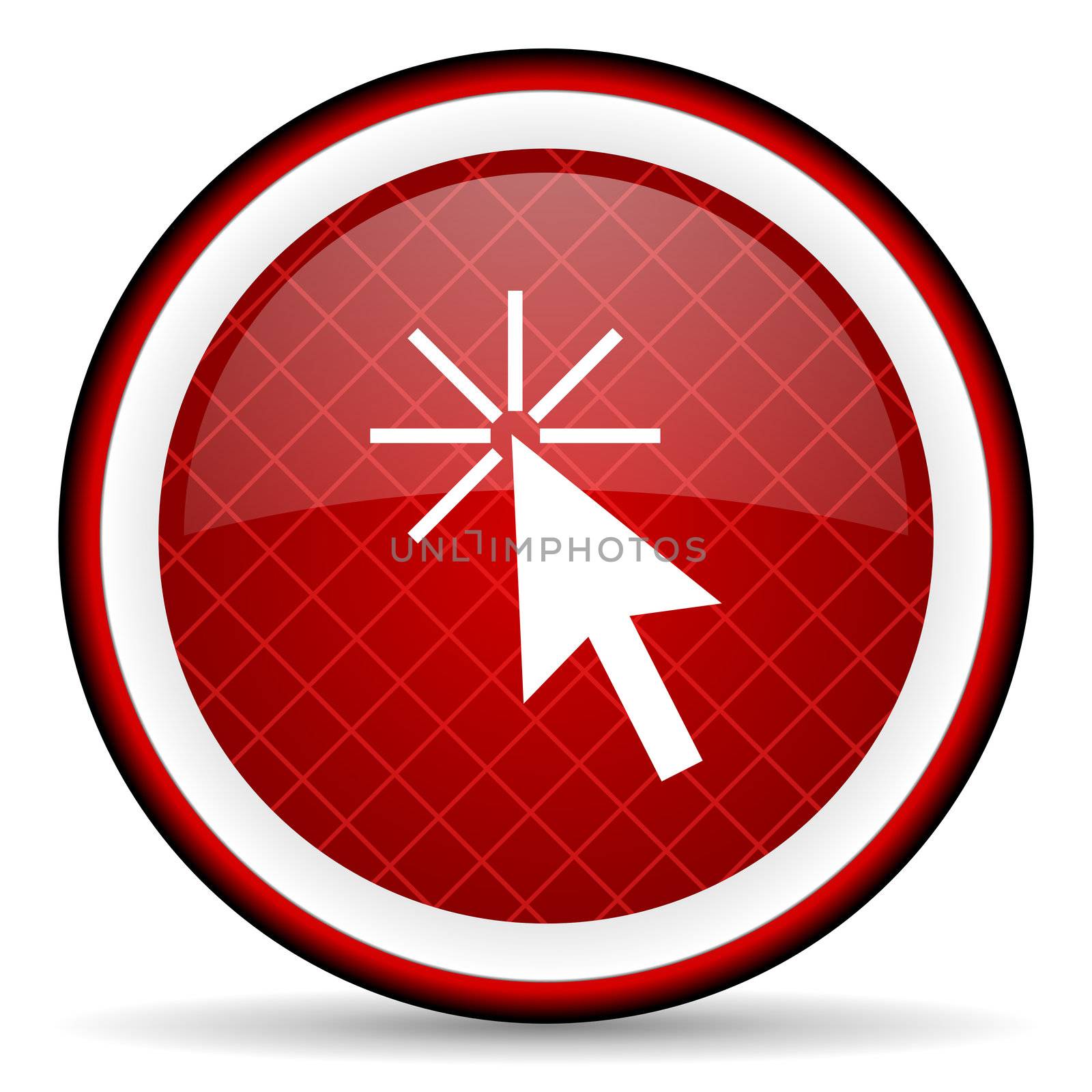 click here red glossy icon on white background