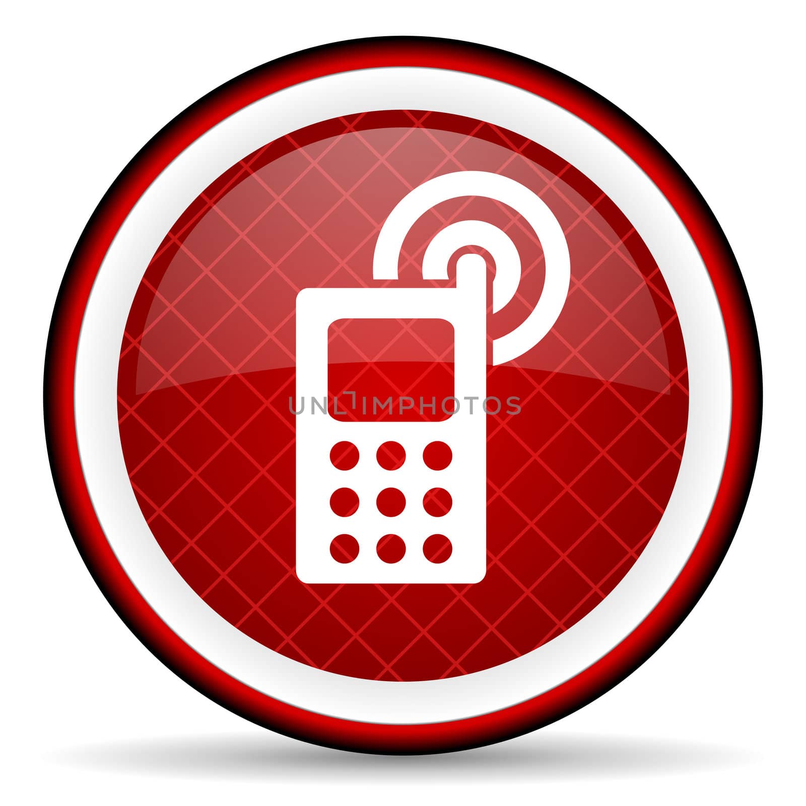 cellphone red glossy icon on white background