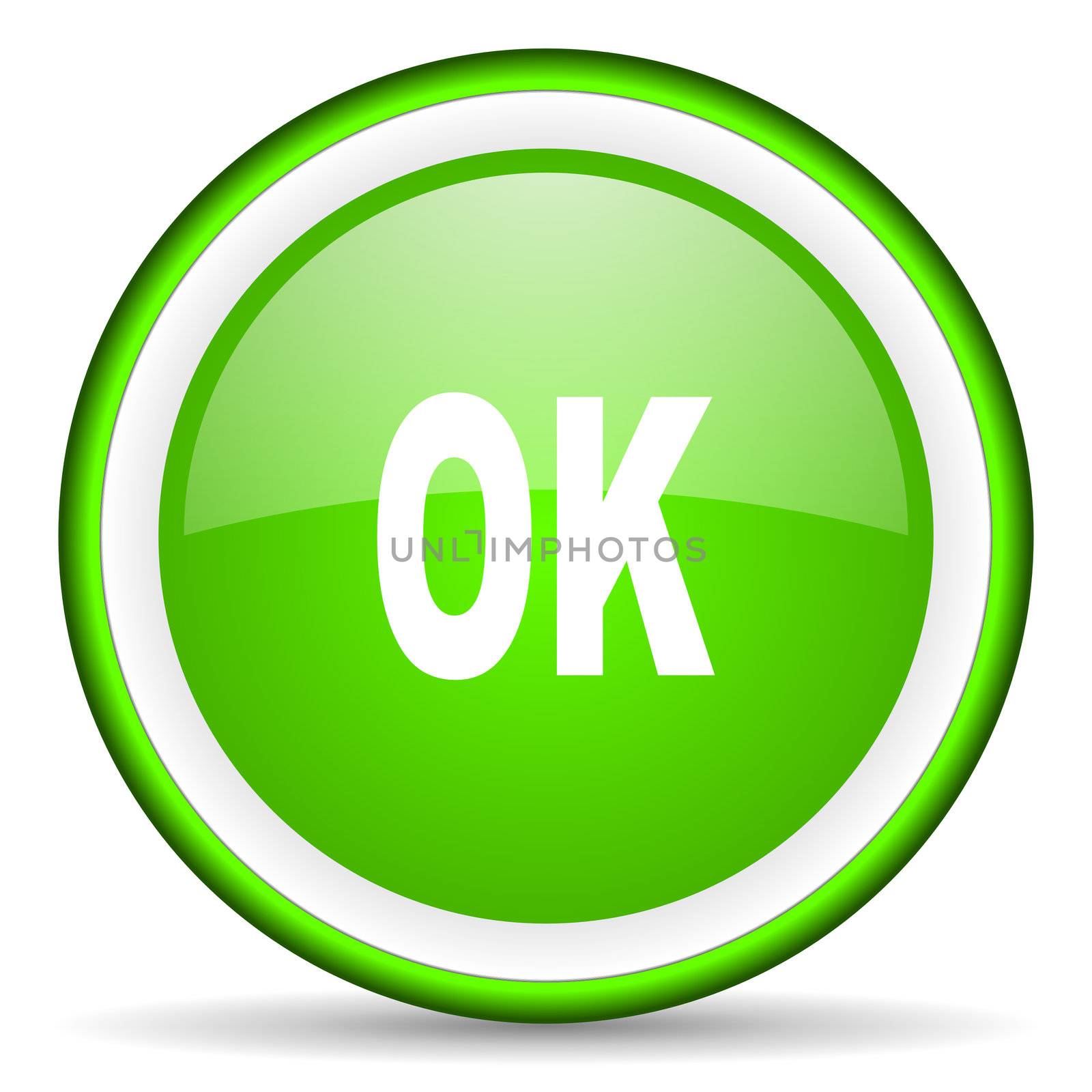 ok green glossy icon on white background