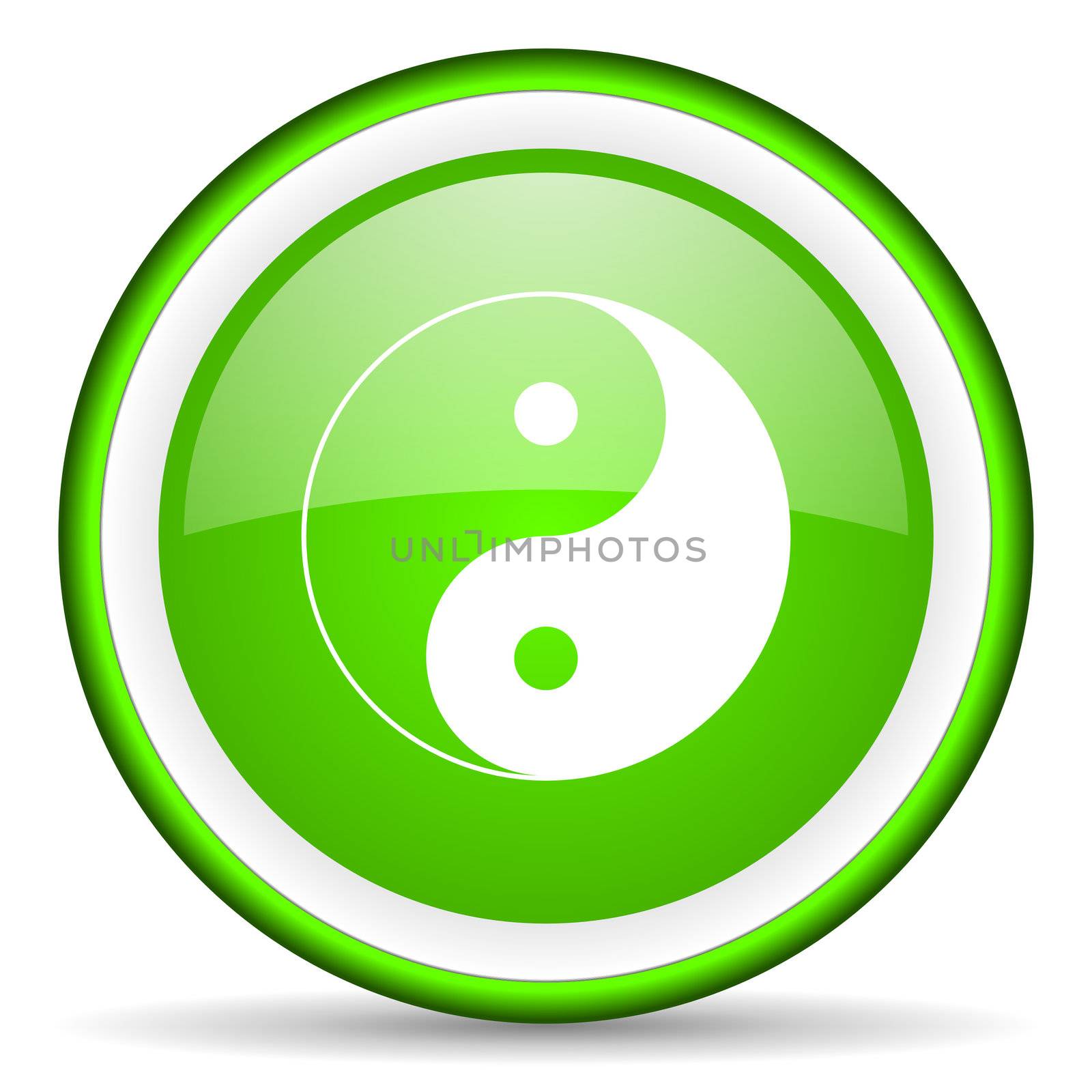 ying yang green glossy icon on white background