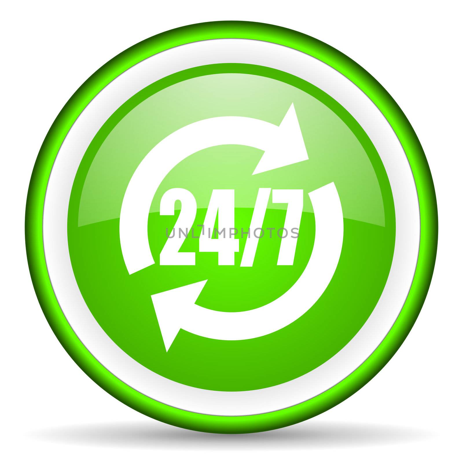 24/7 service green glossy icon on white background