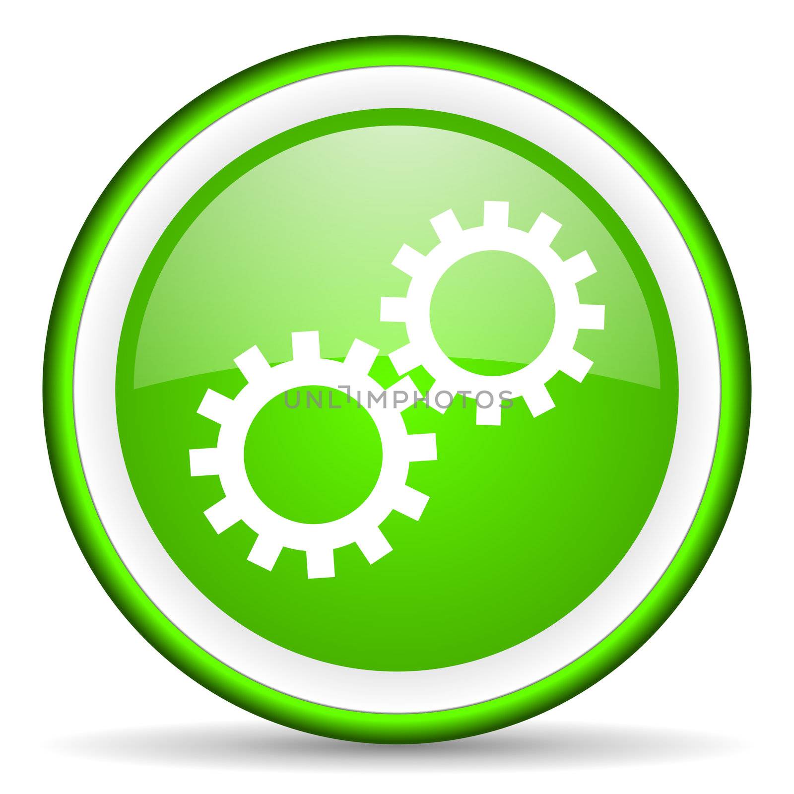 gears green glossy icon on white background