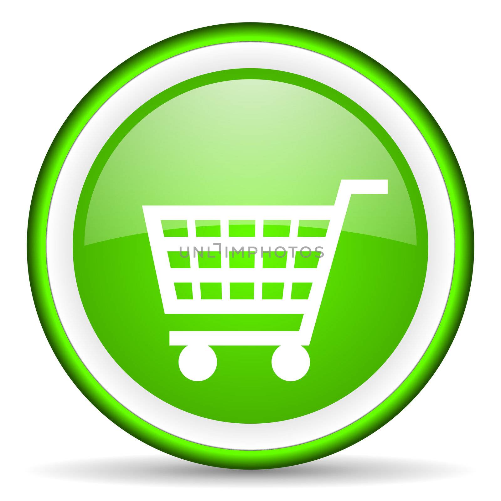 shopping cart green glossy icon on white background